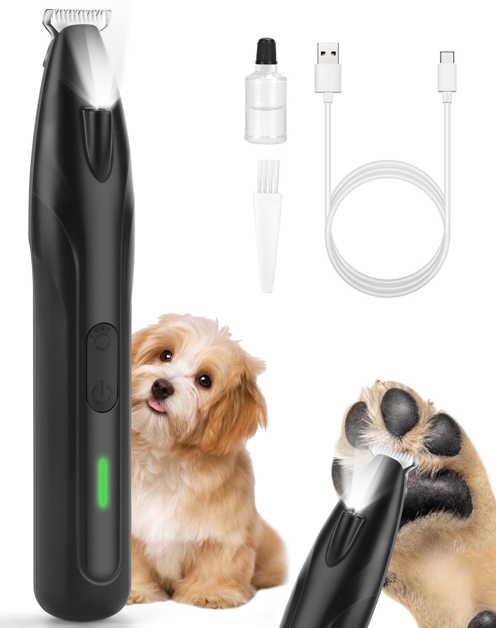 dodiff Dogs Paw Trimmer, 2 Speed Low Noise Dog Clippers for Grooming, Cordless Rechargeable Dog Hair Trimmer with LED Light, Wid