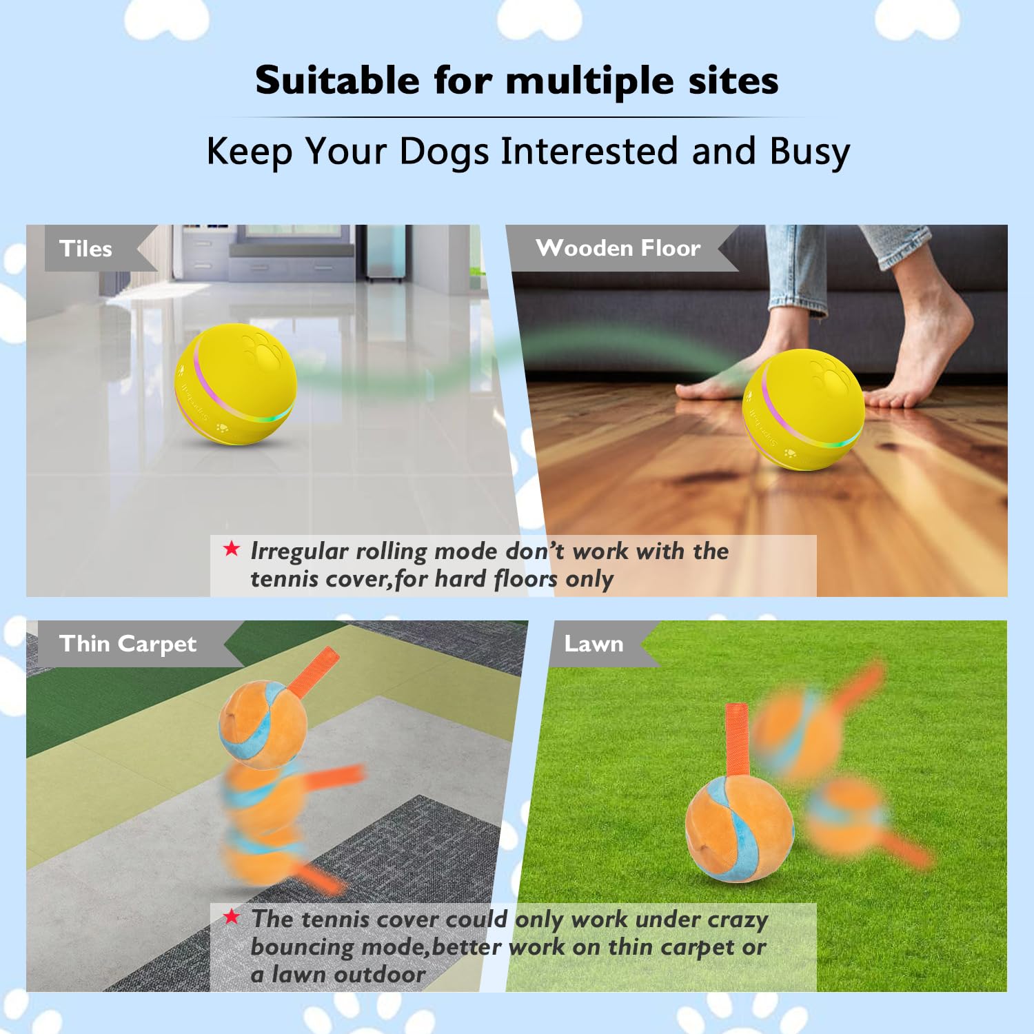 OULUXYLS Dog Balls - Interactive Tennis Toy for All Dogs, Tough Nylon, Motion Activated, Yellow, Model M04