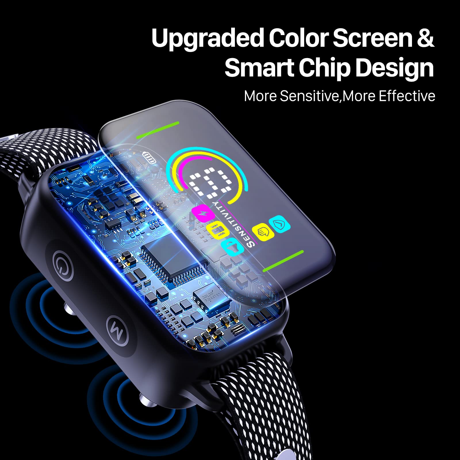 DINJOO Dog Bark Collar - Rechargeable Smart Anti-Barking Training Collar for Large, Medium & Small Dogs with 8 Sensitivity Levels - Black