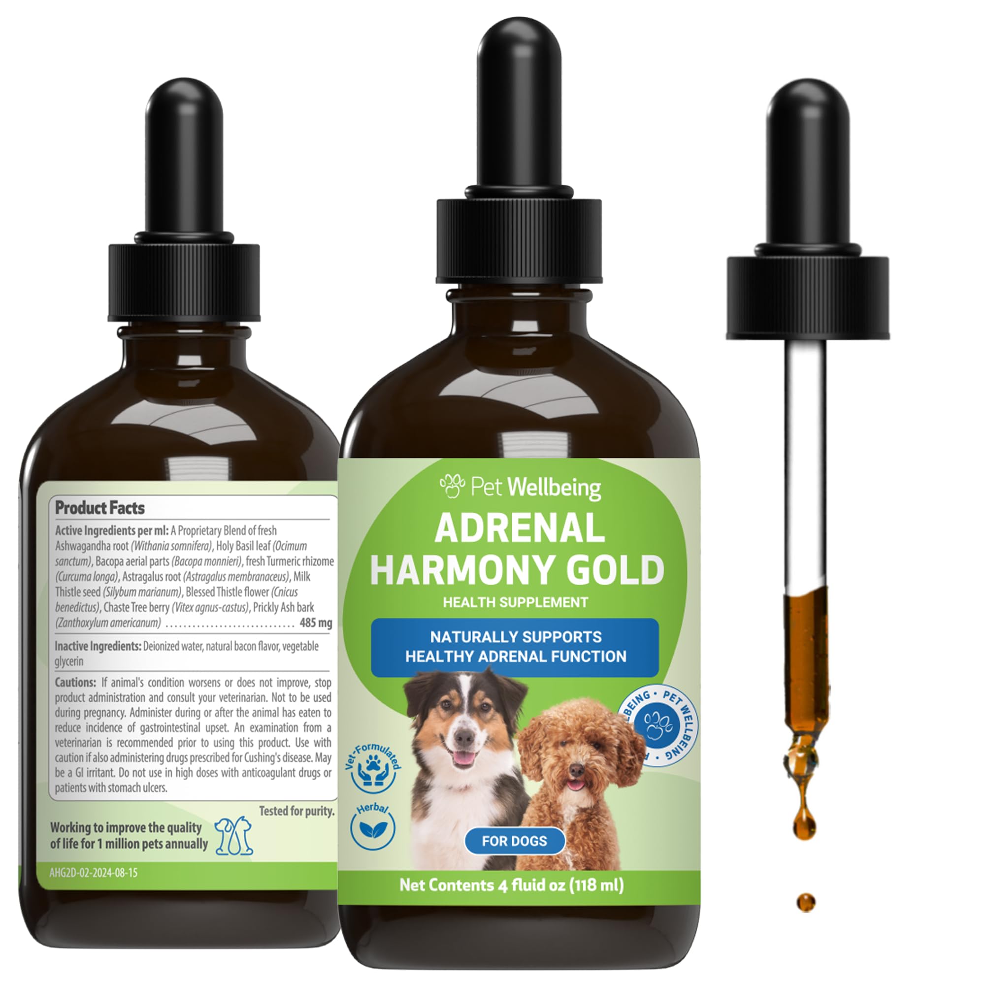 Pet Wellbeing Adrenal Harmony Gold for Dogs - Supports Adrenal Function & Normal Cortisol Levels with Ashwagandha & Bacopa - NAS