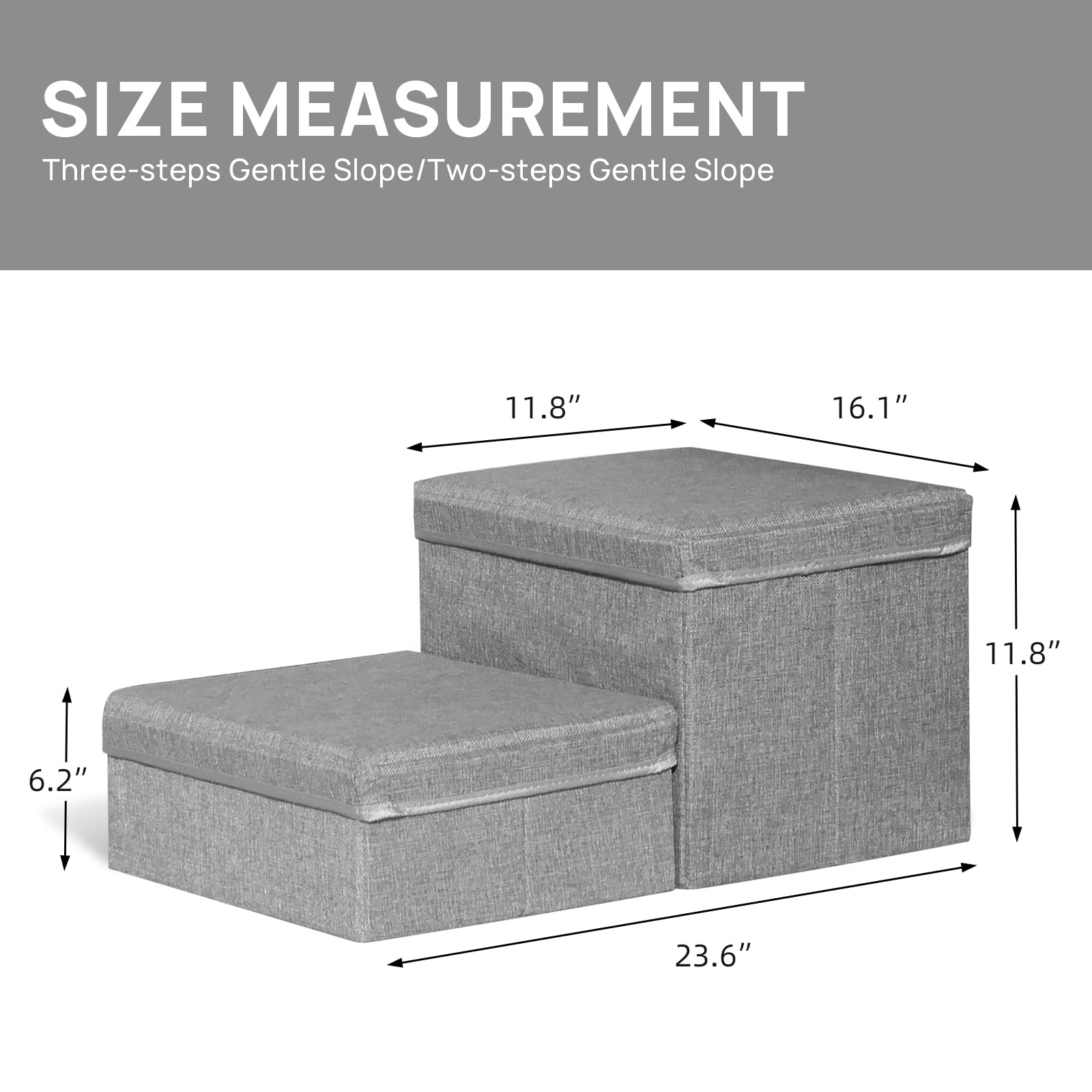 Foldable Dog Stairs/Steps 2-Tier Pet Steps Storage And Adjustable Steps For Small Medium Dogs Pet Steps Storage Stepper For High Beds Sofa Pet Dog Cat (2 Step-Light Grey)