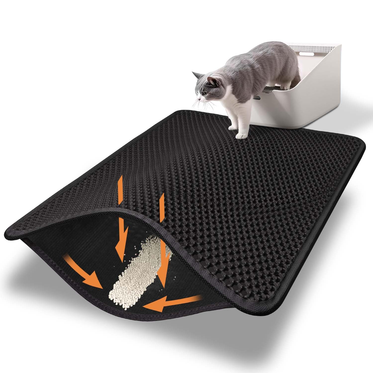 Cat Litter Mat Compact Size 23.6''X14.6'' For Small Spaces, Upgrade Waterproof Leakproof Back Layer, Honeycomb Trapping Mat, Was