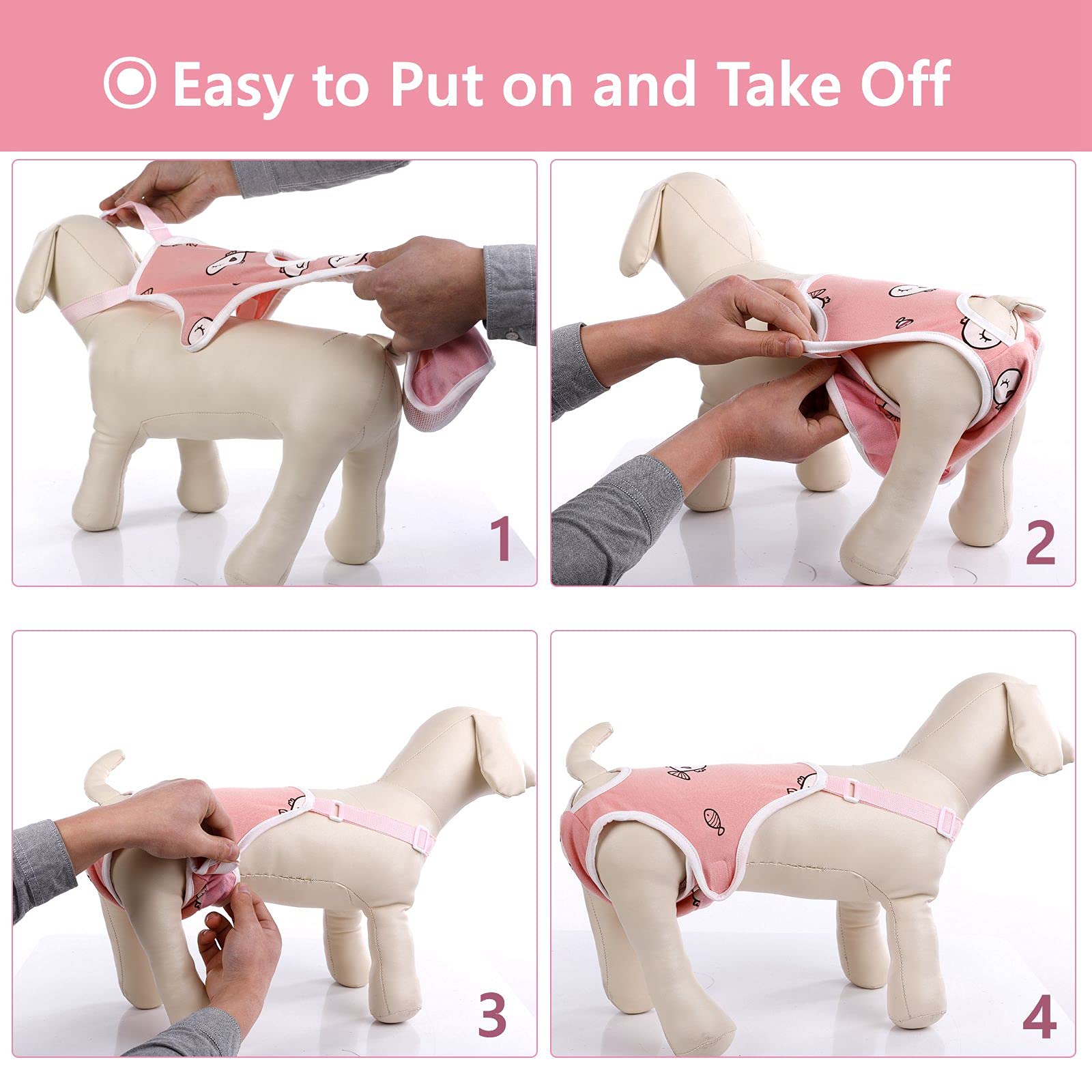 Qbleev Dog Diapers Female Washable Sanitary Pantie With Adjustable Suspender, Reusable Doggie Period Panties, Pet Underwear Diap