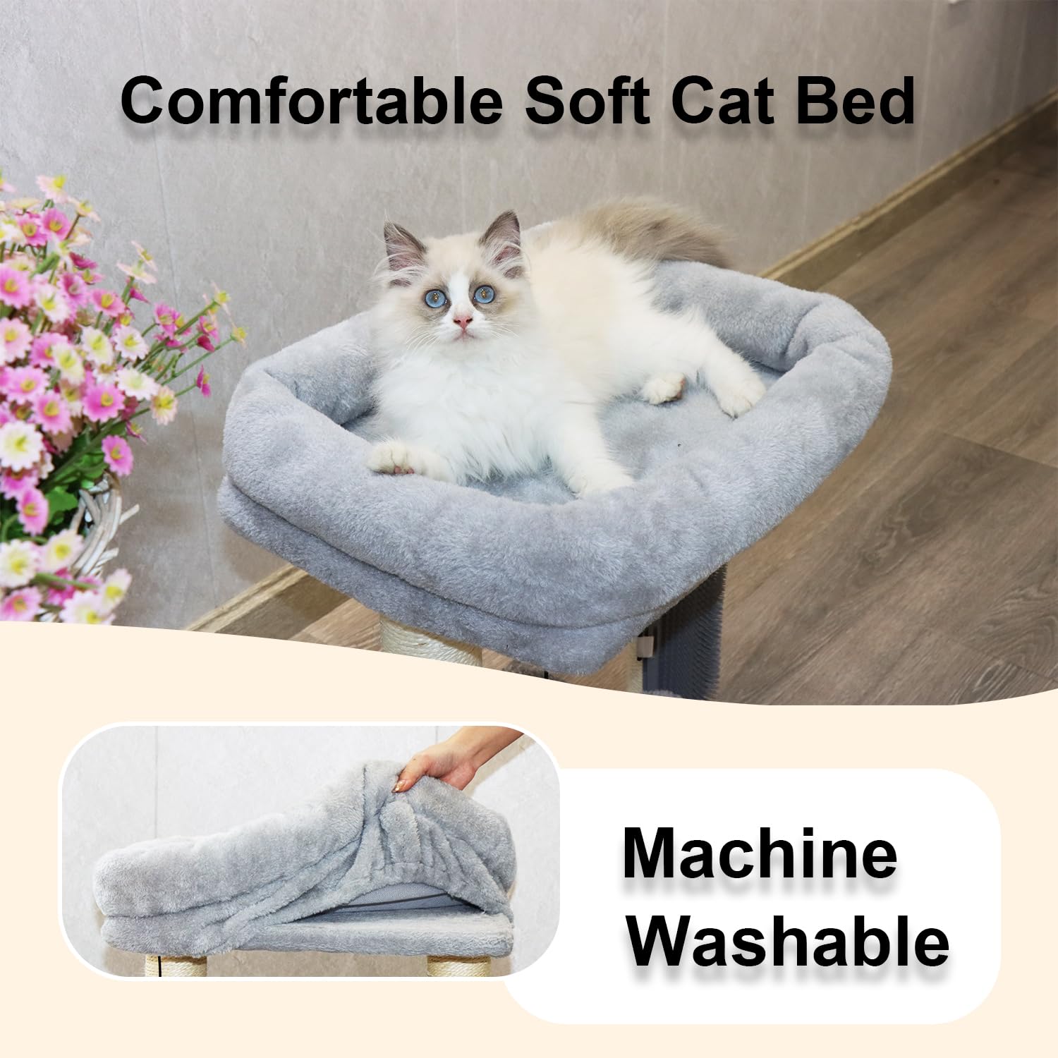 Pawsfans Cat Tree Scratching Post,Cat Tower With Perch Bed Scratch For Indoor Cats And Kittens Scratcher,Track Toy Hanging Ball