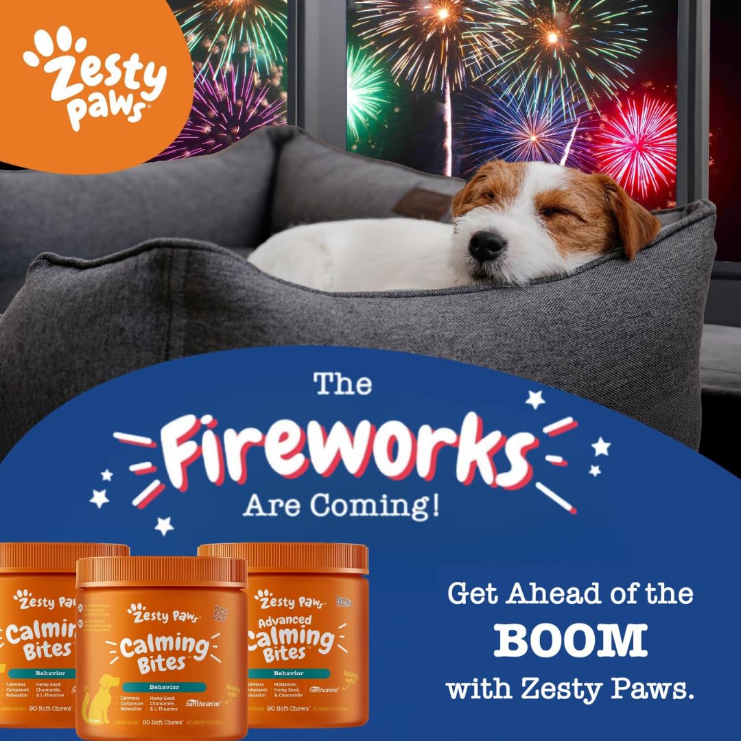 Zesty Paws Senior Advanced Calming Soft Chews - Dog Brain Health & Nervous System Support, 90 Count, with Ashwagandha, DHA & Melatonin