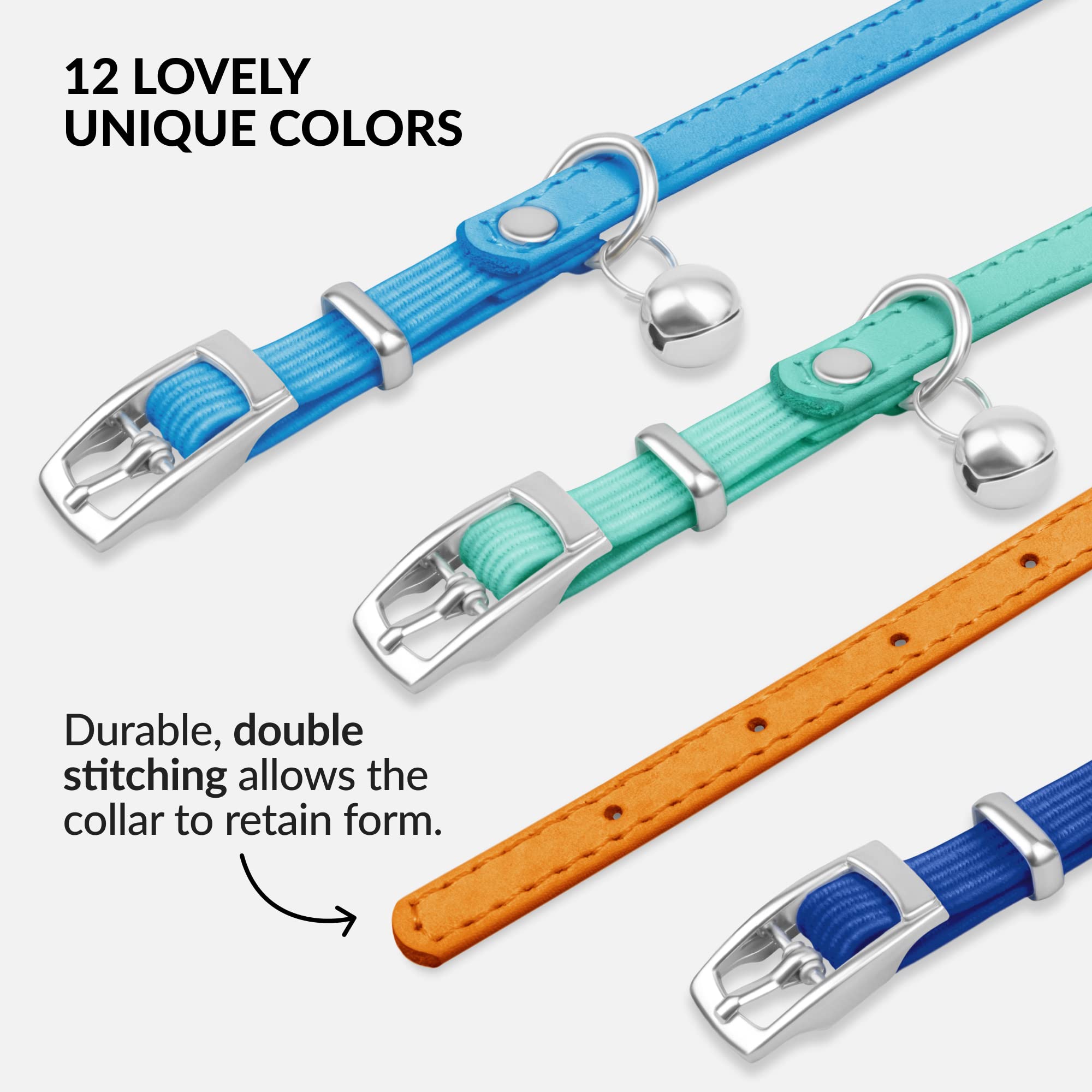 Collardirect Leather Cat Collar With Bell - Kitten Collar, Small And Big Cat Collar For Boy Cats, Girl Cats With Safety Elastic Strap (Neck Fit 6'-7', Orange)