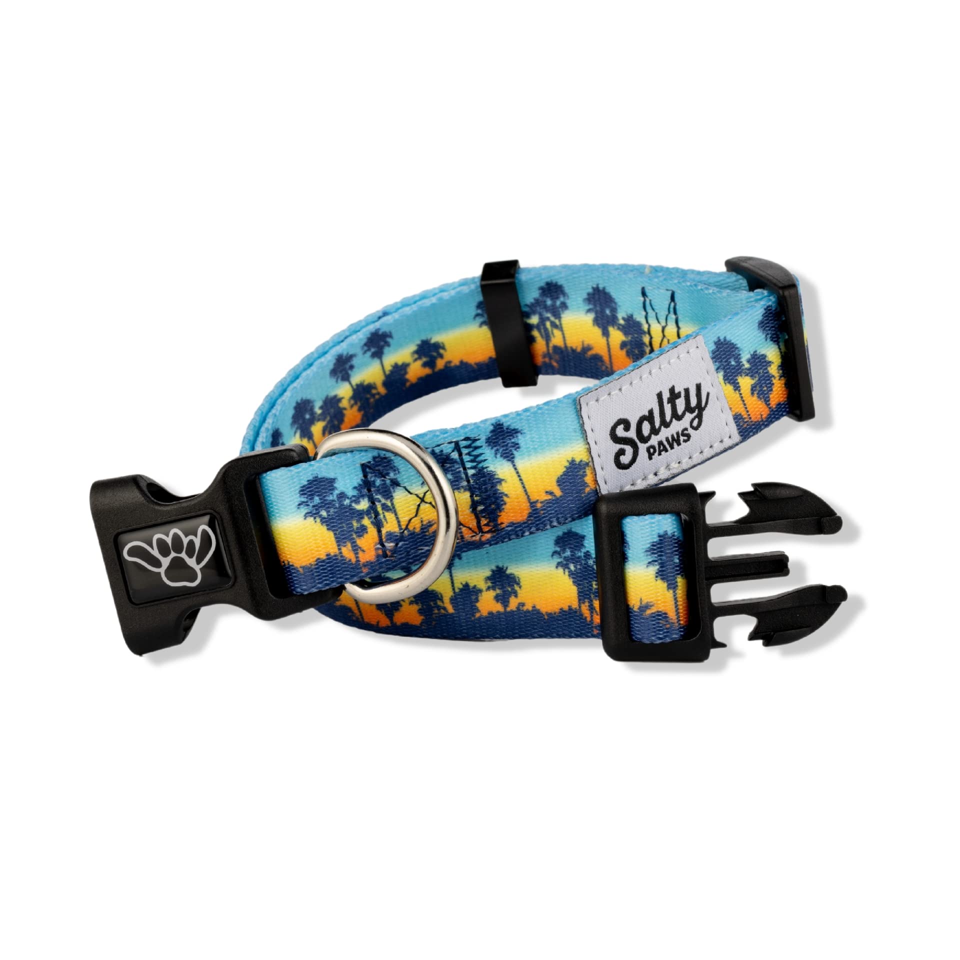 Salty Paws Tropical Sunset Surfing, Beach Dog Collar (Size Large Collar Adj. 18''-26'' For Dogs 50-90 Lbs, Sunset Palms Dog Coll