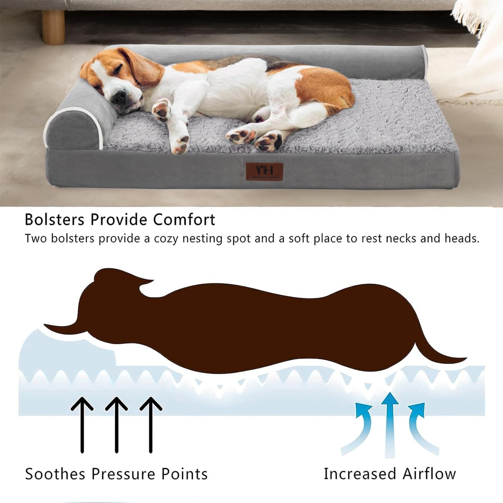 Western Home Orthopedic Dog Beds Medium Sized Dog, Pet Sofa Bed With Removable Washable Cover, Egg Foam Support, Bolster Cushion
