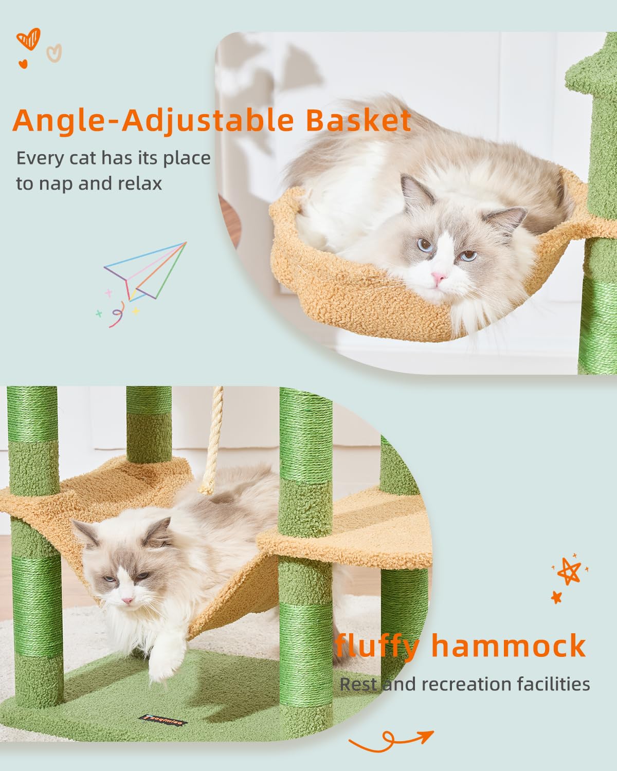 Taoqimiao Cat Tree, 66.2-Inch Cat Tower for Indoor Cats, Plush Multi-Level Cat Condo with 12 Scratching Posts, 2 Perches, 2 Cave