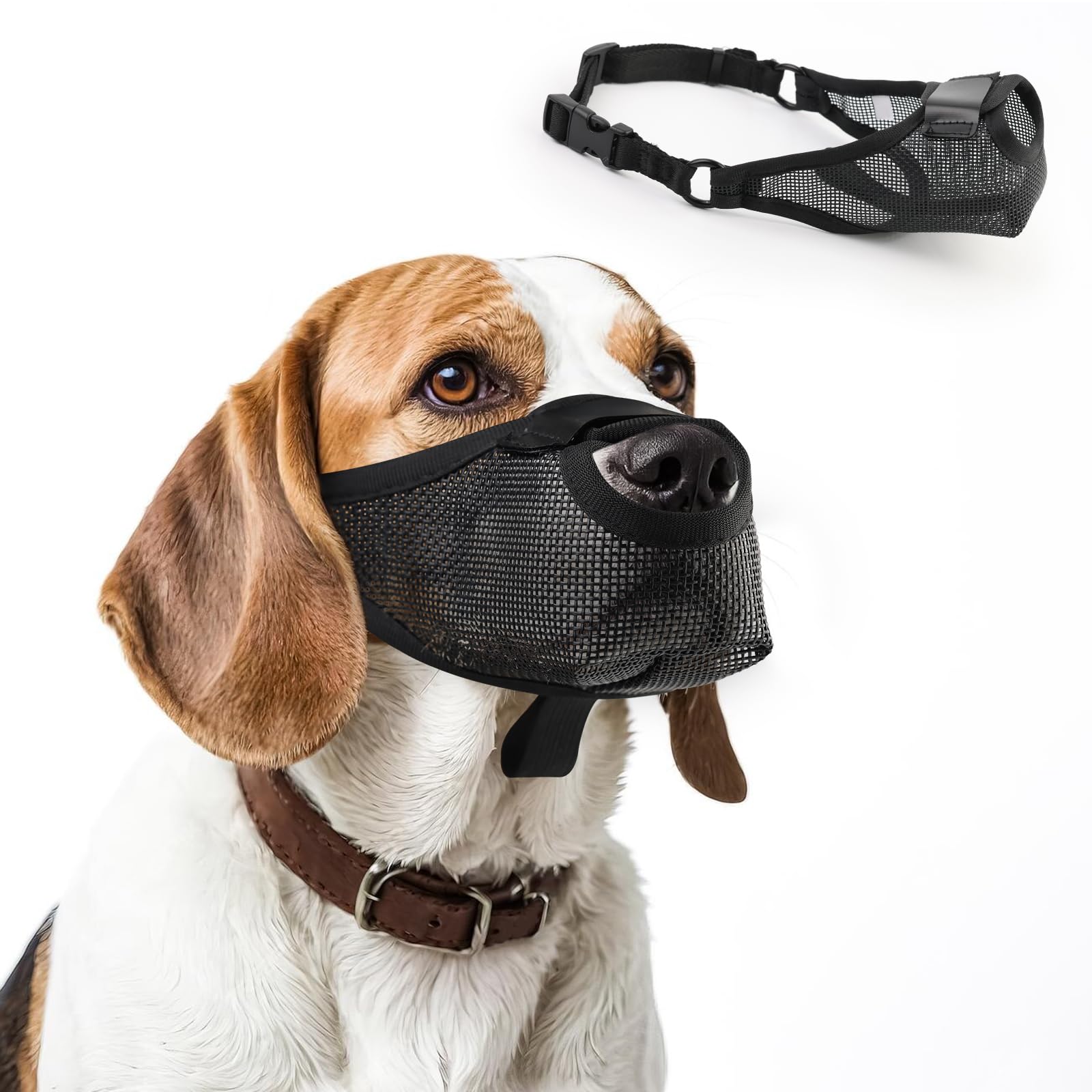 Breathable Air Mesh Basket Muzzle For Small To Large Dogs, Allows Panting And Drinking - Soft, Adjustable Strap - Black, Xl