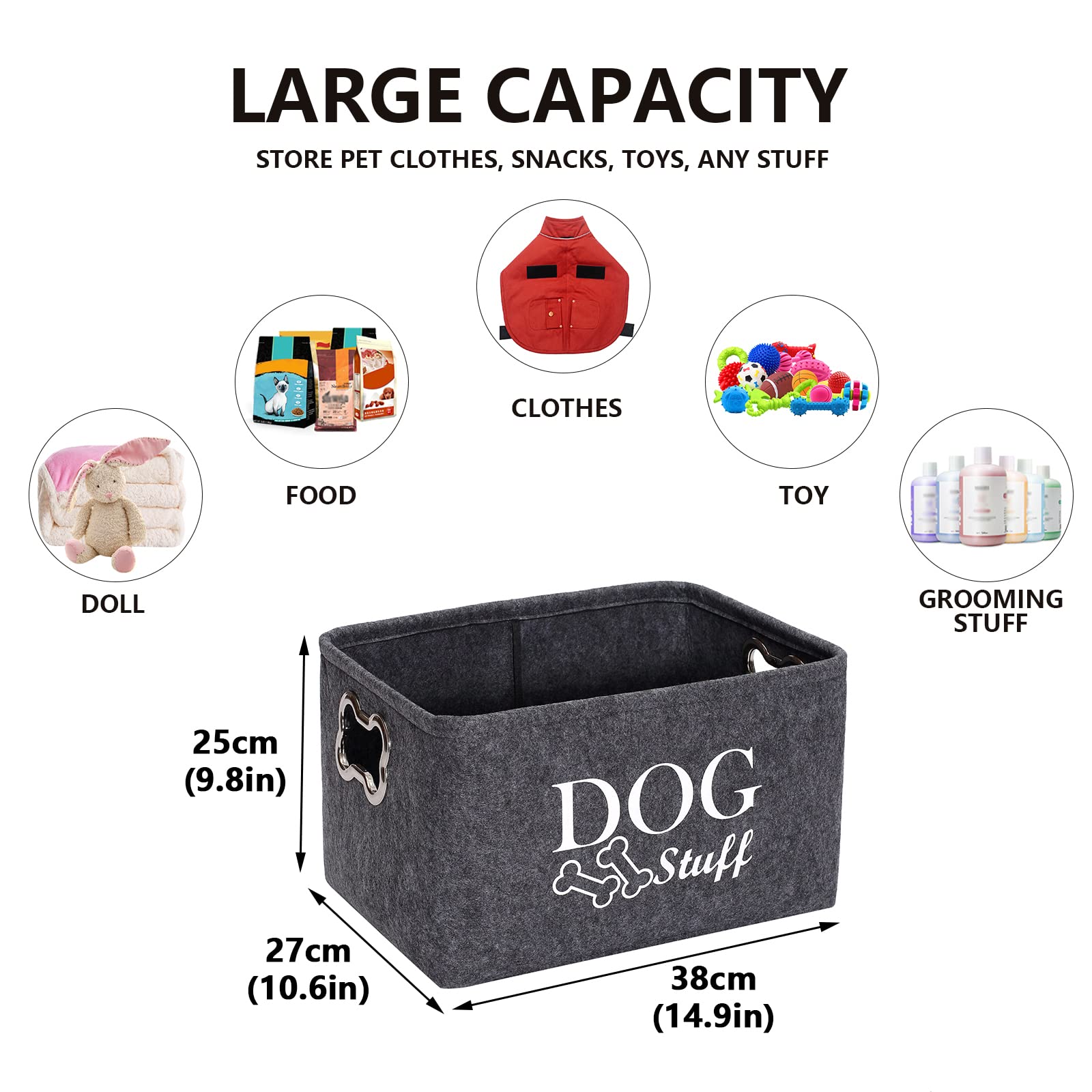 Morezi Felt Puppy Stuff Baskets, Dog Toy bin Storage with Designed Metal Handle, pet Organizer - Perfect for organizing pet Toys
