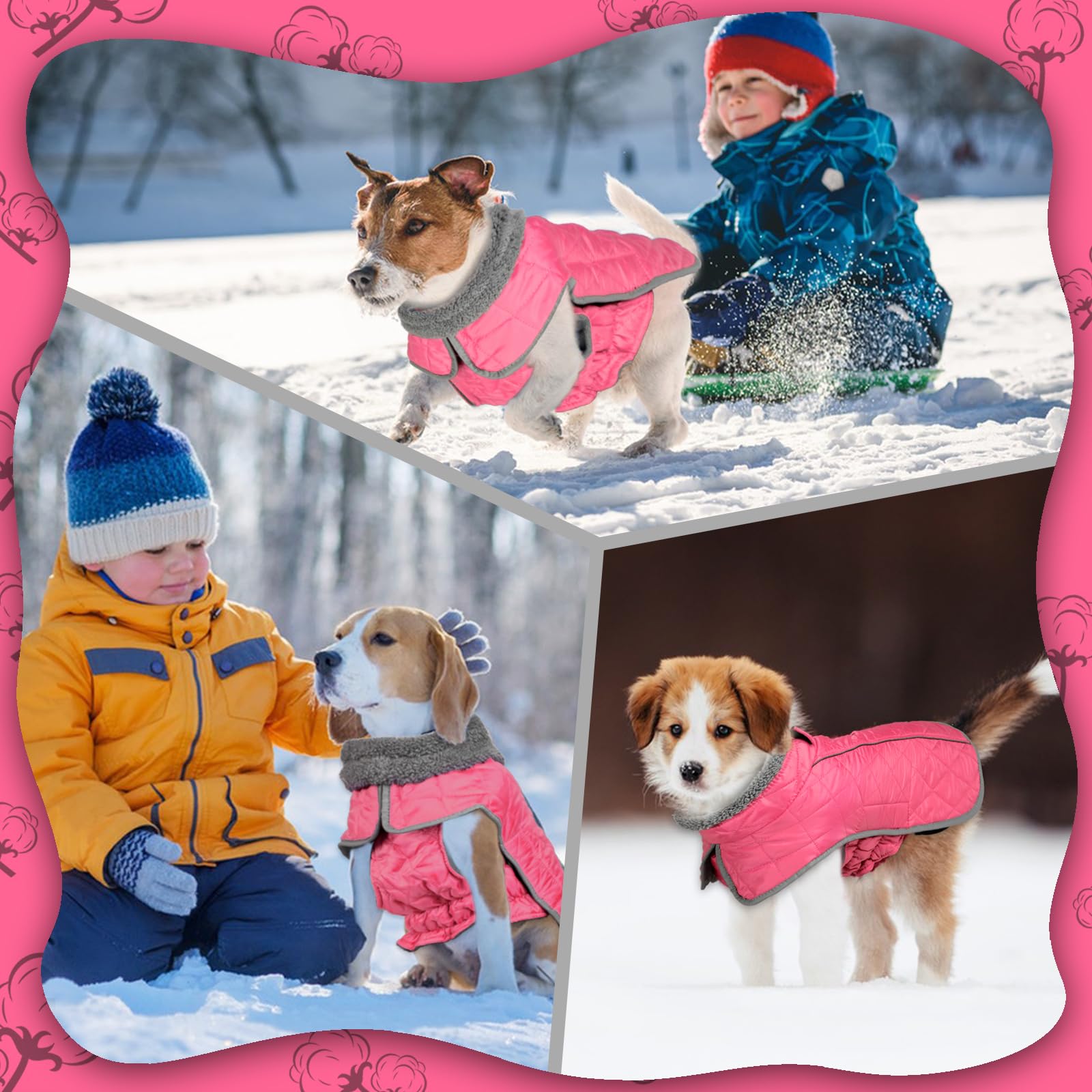 Fragralley Waterproof Windproof Dog Coat, Reflective Fleece Vest, Small, Pink, Model TC2011