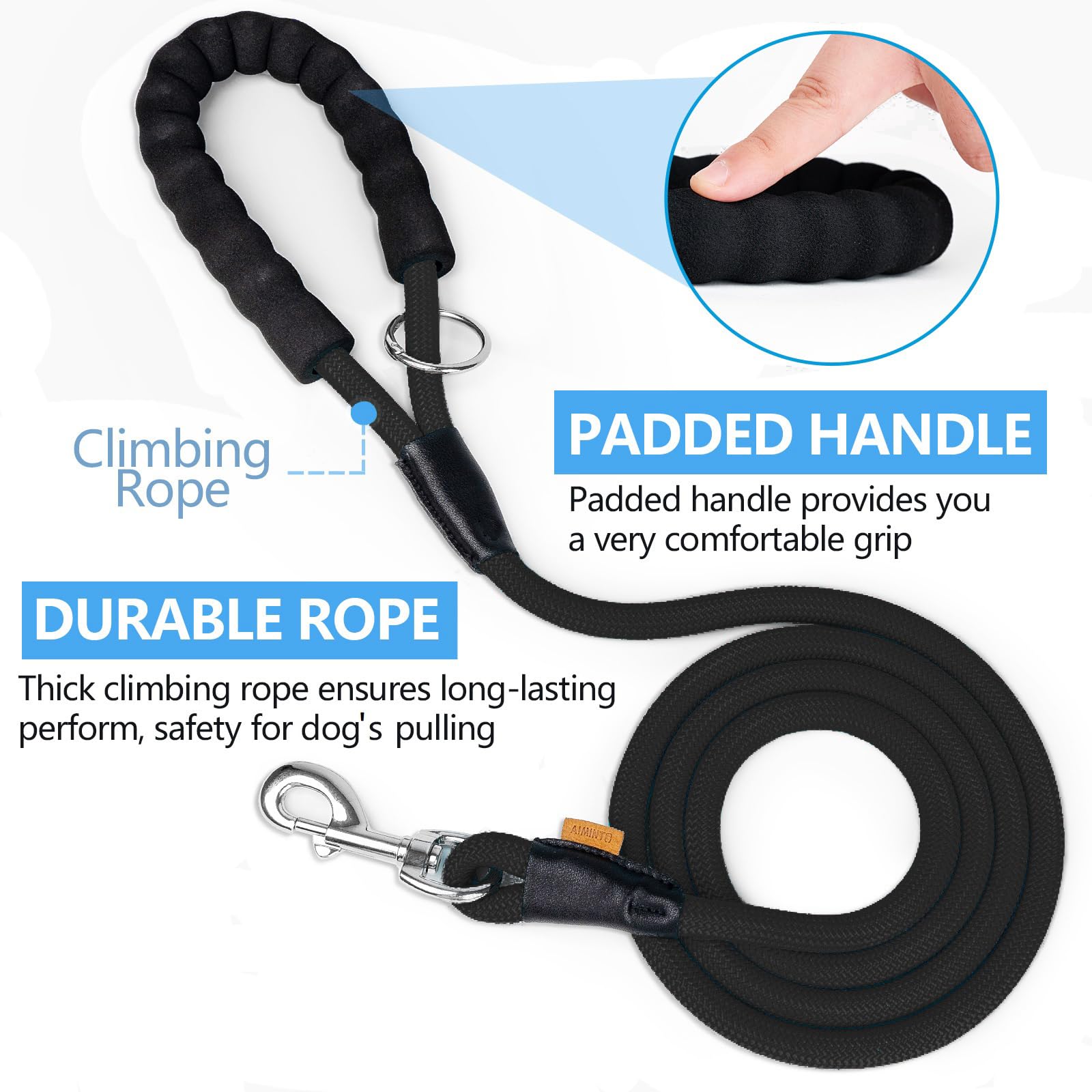 Aiminto Dog Leash, Braided Rope Traction - Walking Training Lead for Small Dogs ((1/3 '') x 6FT, Black)