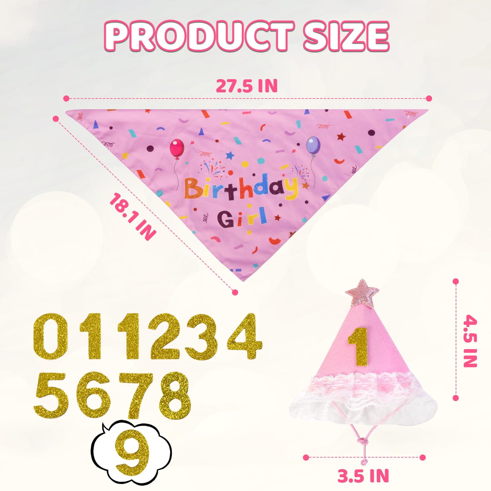 Jestrem Dog Birthday Party Supplies, Pink Birthday Girl Bandana, Birthday Hat With Star And Numbers, Dog Birthday Decorations Fo