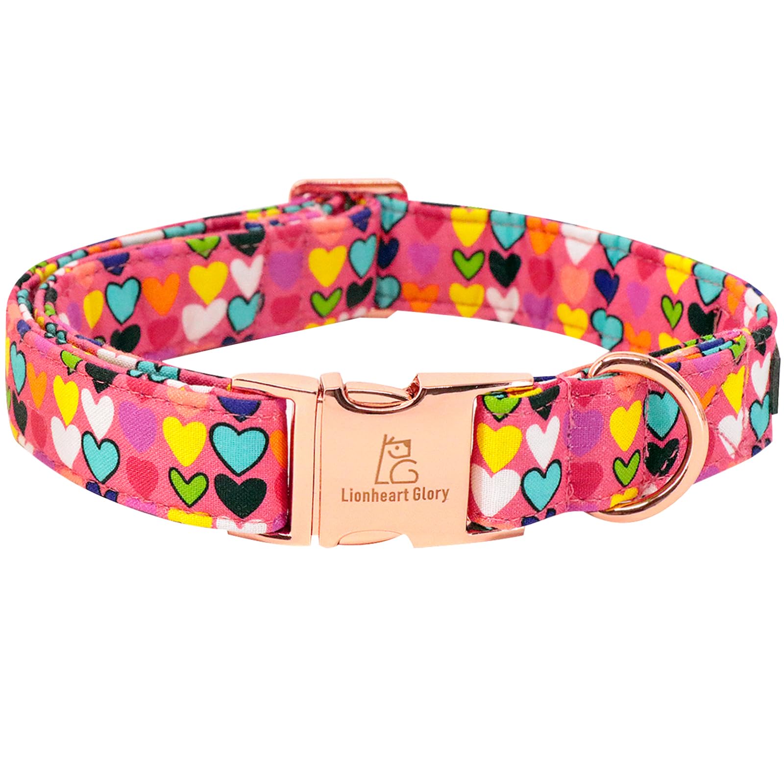 Lionheart Glory Valentine Collar, Hearts Dog Collar For Medium Cute Dog Collars Spring Female Pet Gift Adjustable Heavy-Duty Dog