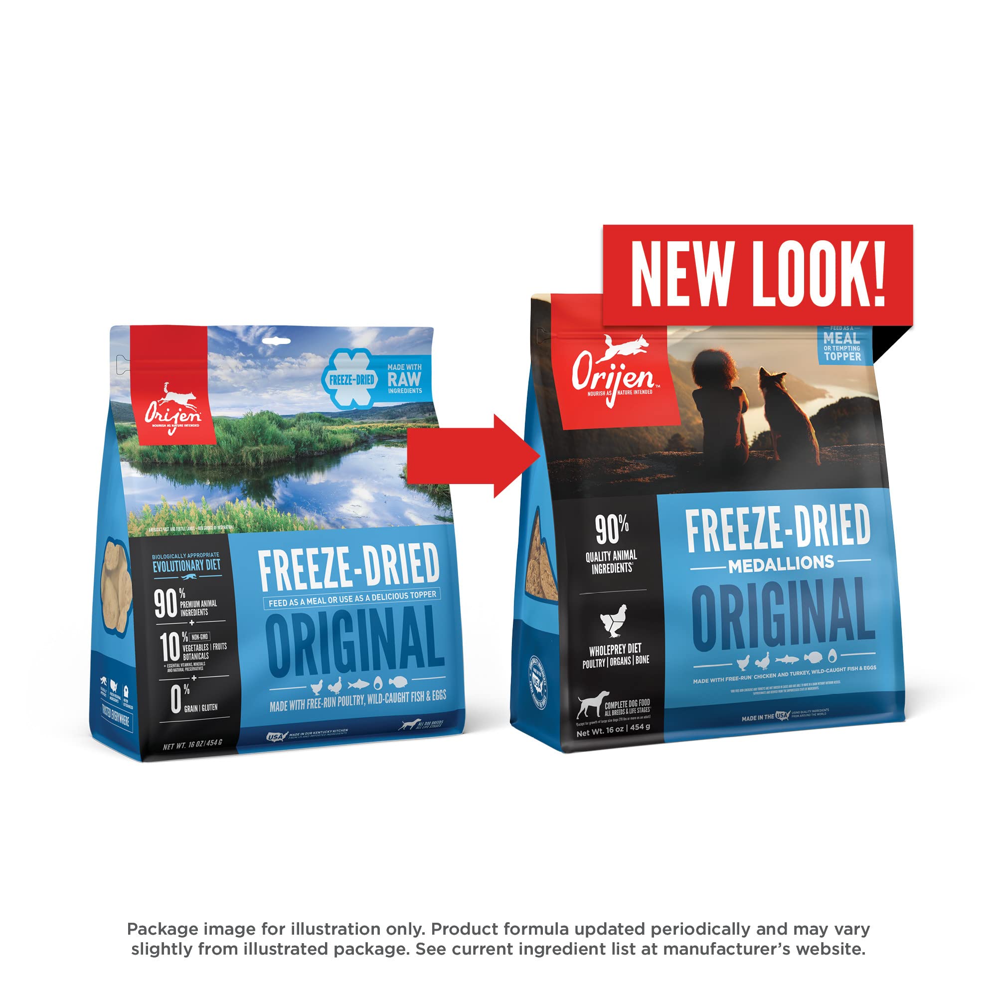 ORIJEN Original Freeze Dried Medallions, Grain Free Dry Dog Food and Topper, WholePrey Ingredients, 16 oz