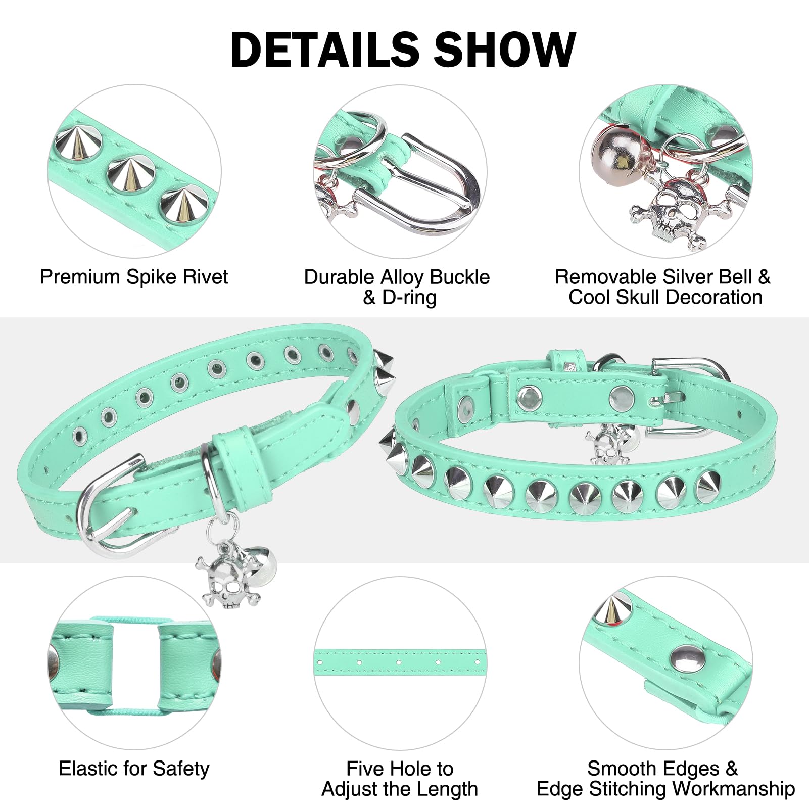 Dillybud Leather Cat Collars For Boy Girl Cats With Bell And Safety Elastic Belt, Personalized Rivets Stud Adjustable Safe Buckl