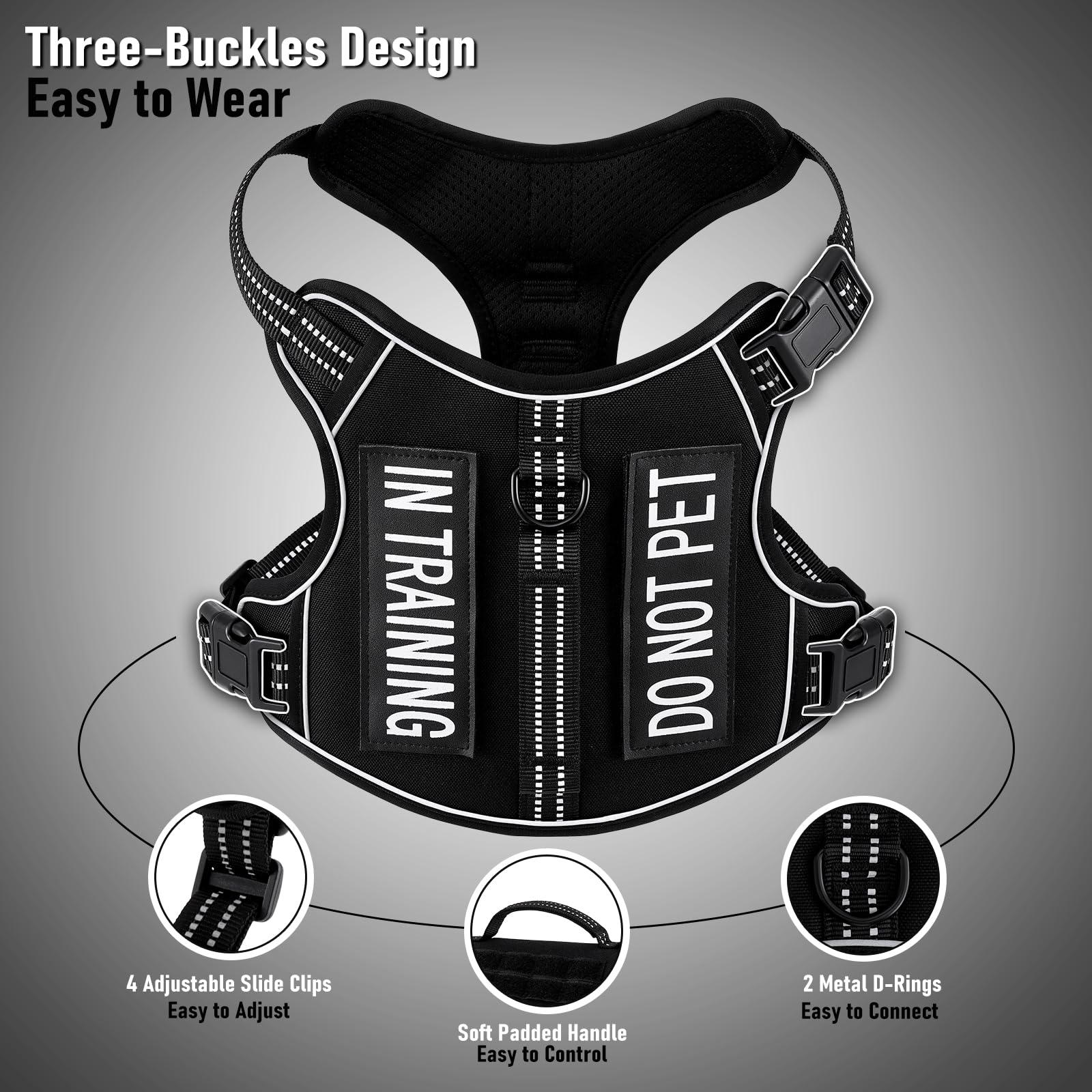 Dog Harness For Small Dog Breeds, Non Pulling Escape Proof Black Reflective Puppy Vest Harness With Handle, No Choke, Adjustable