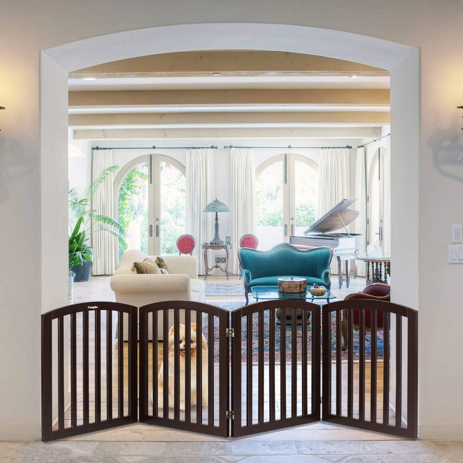 Bonnlo 30'' Tall Free Standing Pet Gate For Dogs, 81    Wide Dog Gates For The House, Doorways & Stairs, Dog Fence Indoor Puppy