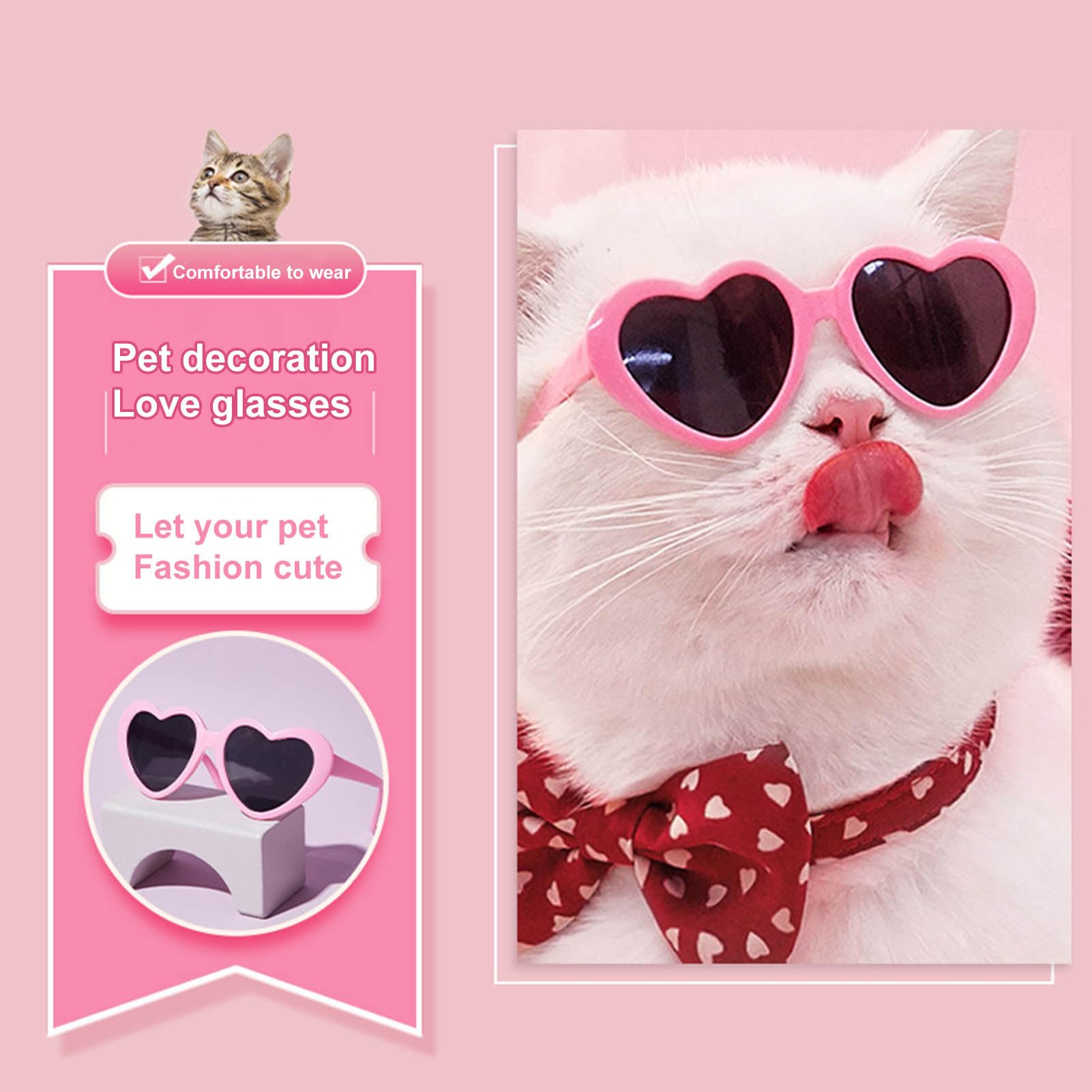 2Pcs Pink Heart-Shaped Pet Sunglasses Cute Pet Dog Sunglasses Cat Glasses Heart Sun Flower Glasses For Small Dogs Cat Accessorie
