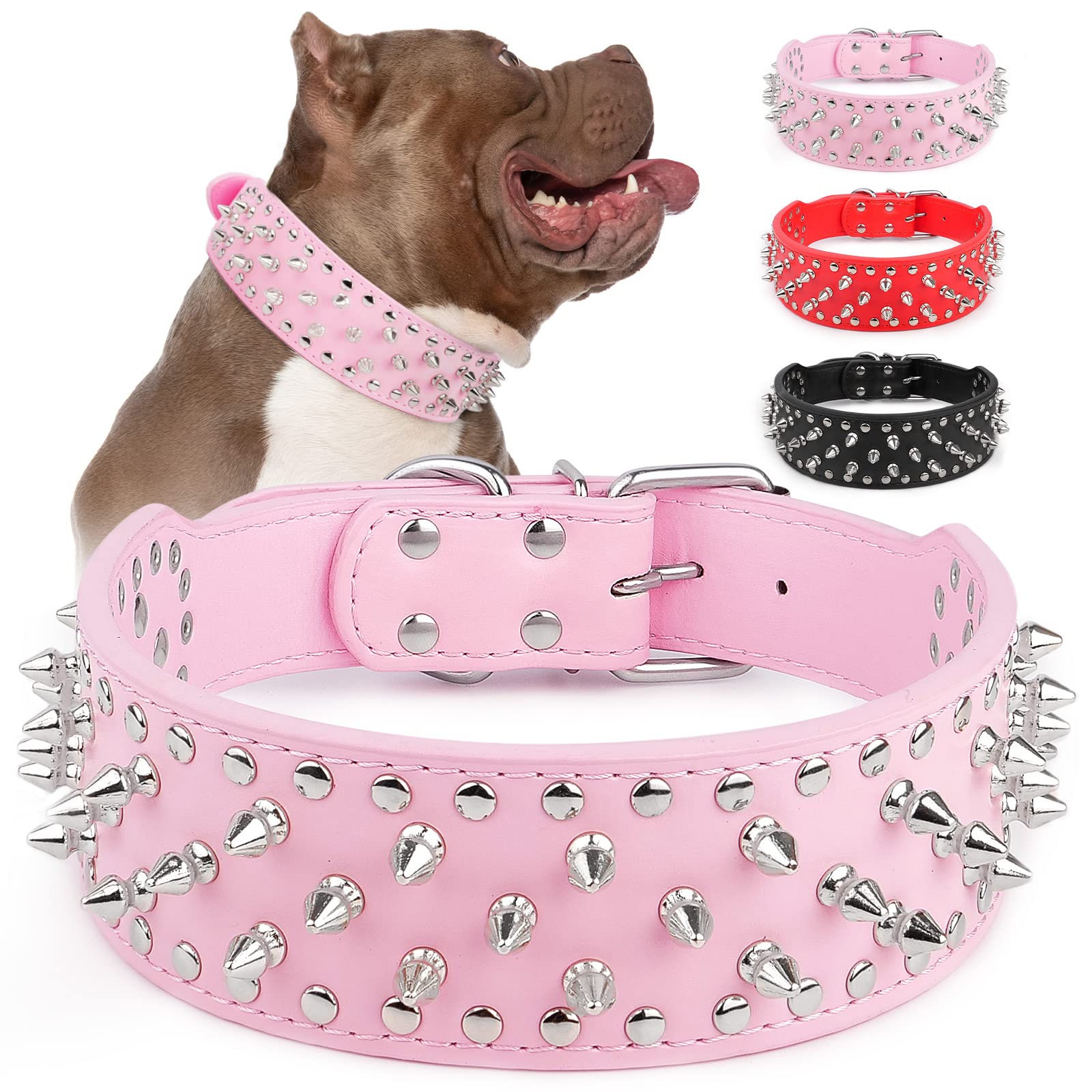 Epesiri Adjustable Wide Spiked Dog Collar, Mushroom Rivet Pu Leather Cat Dog Collars, Durable Spike Studded Pet Collar For Small