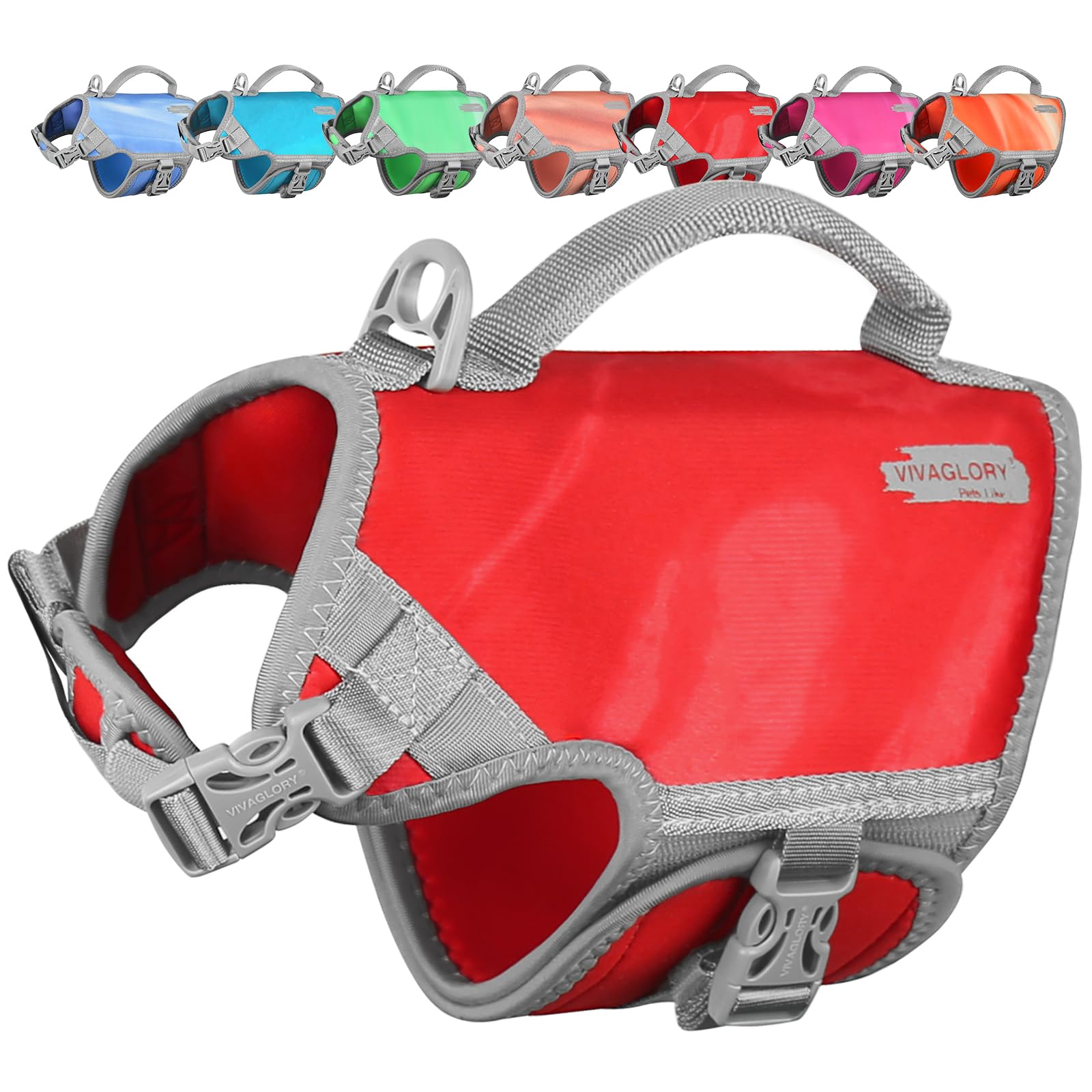 Vivaglory Neoprene Dog Life Jacket Cat Life Jacket For Boating Hunting & Swimming, Lightweight With Leash Ring, Xs, Red Pomegran