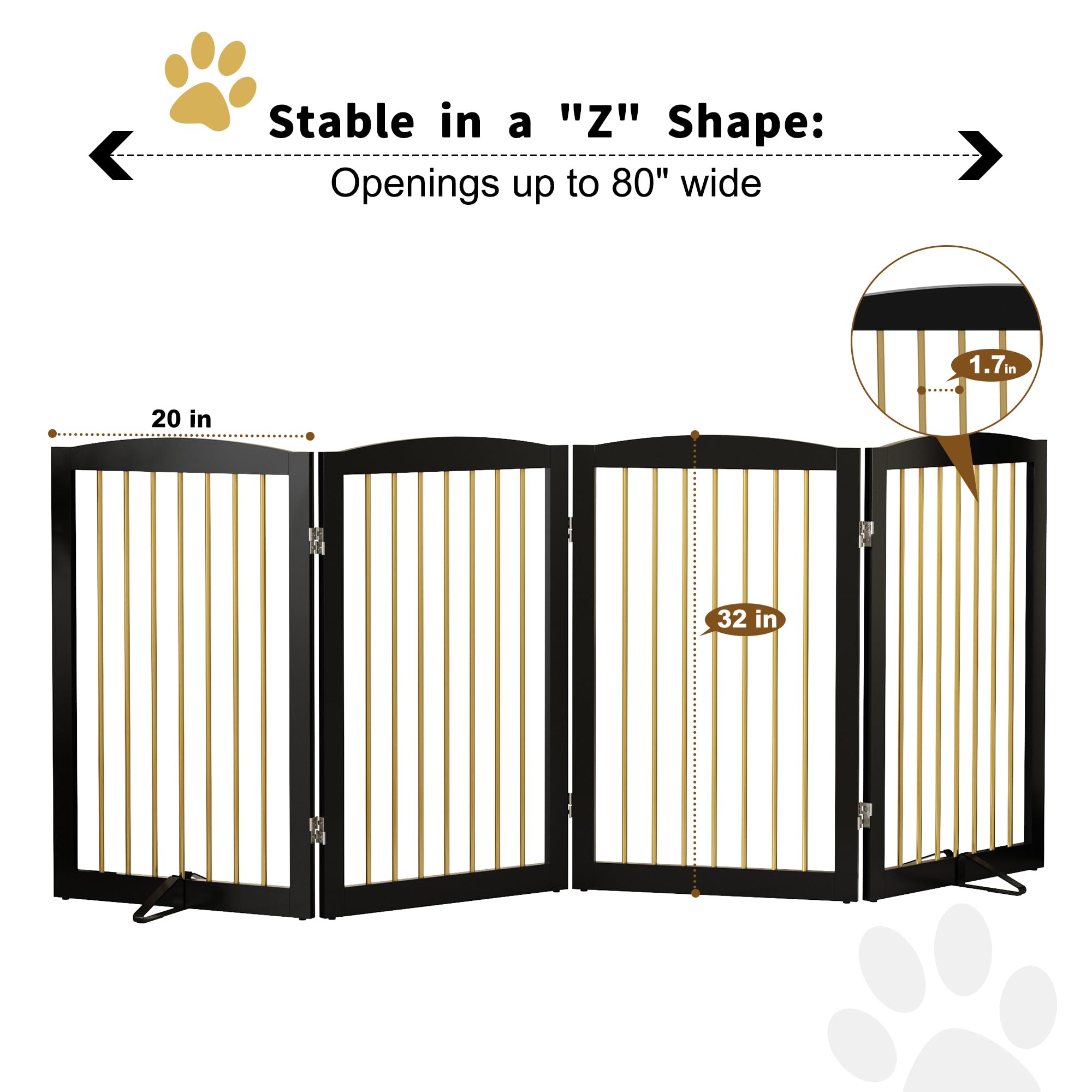 PUPETPO Freestanding Pet Gate for Dogs, Indoor Wooden Dog Gate for House, Foldable Dog Gate for Doorway, Stair, Step Over Pet Pu
