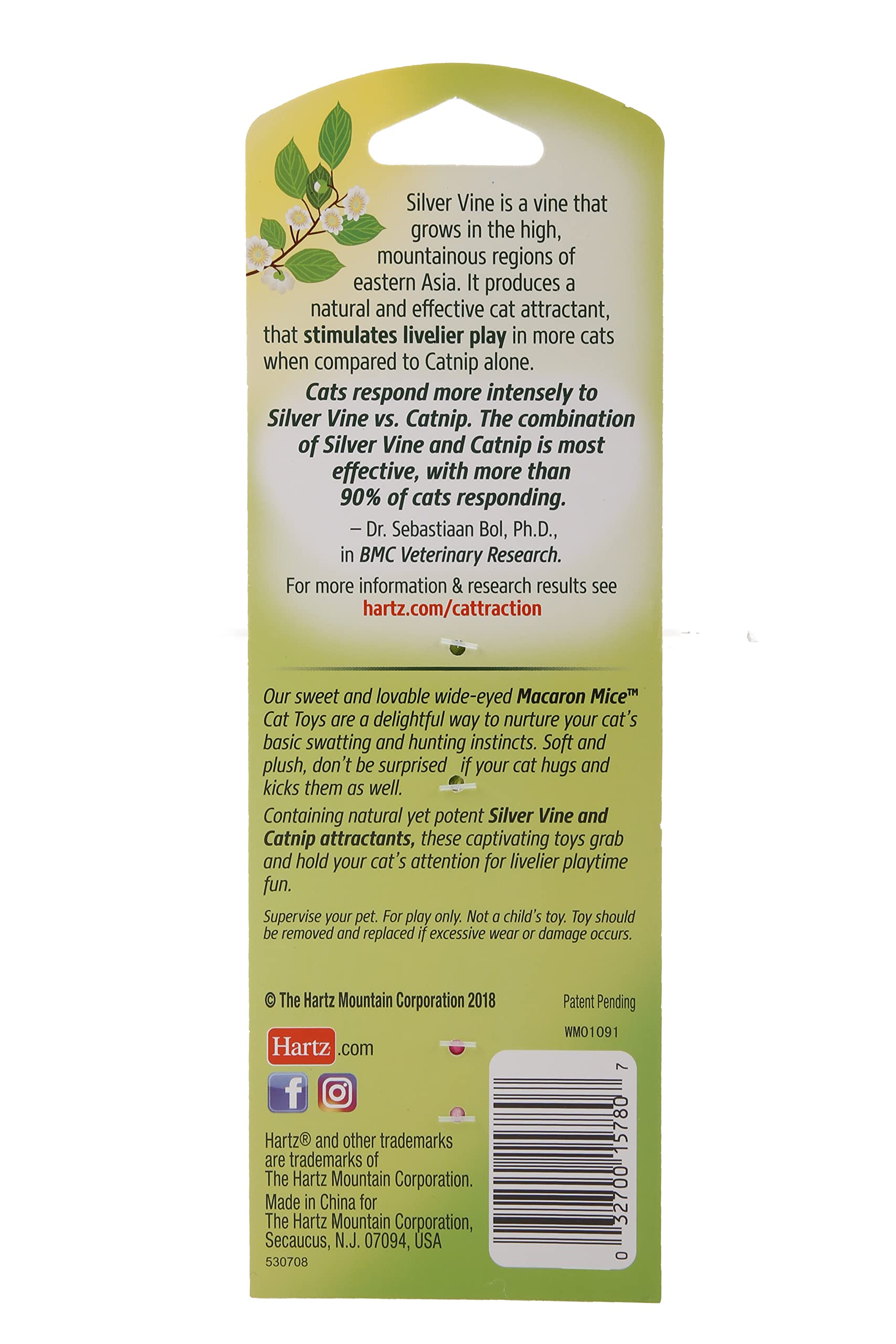 Hartz Cattraction Macaron Mice - Silver Vine & Catnip, 2 Pack, Multi, Model 032700157807