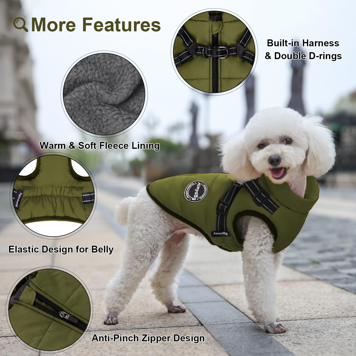 AIMYDOG Warm Winter Coat, Fashion Sports Cold Weather Jacket With Built-in Harness, Reflective & Adjustable Comfortable Pet Vest