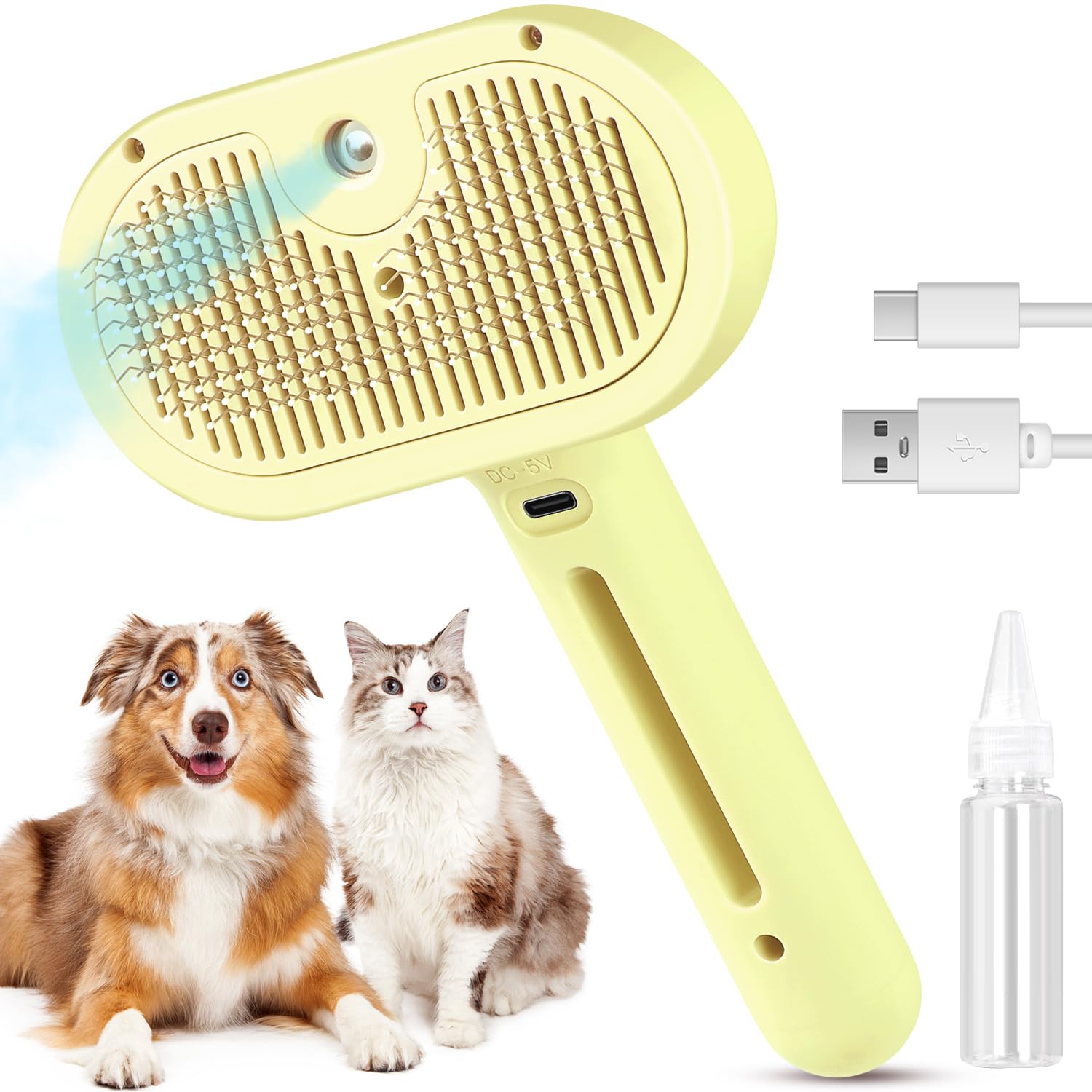 3 In 1 Cat Steam Brush, Pet Spray Hair Removal Comb For Shedding & Grooming, Water Brush For Cats Dogs Small Animals Long Short 