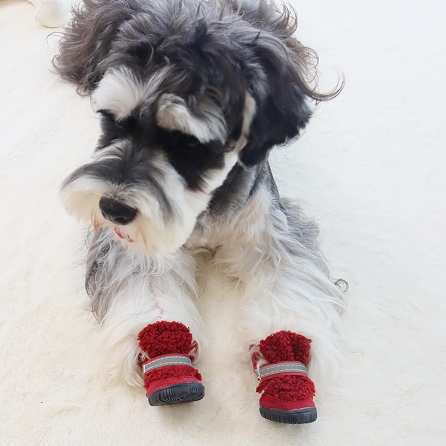 Urbest Dog Shoes Puppy Plush Warm Dog Snow Boots Reflective Strips Anti-Slip Rubber Sole Suitable For Small Medium-Sized Dog (Re