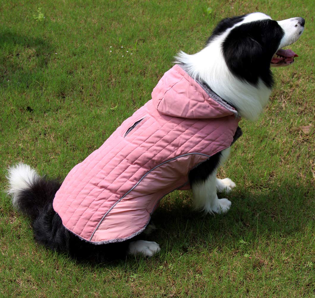 Joydaog Fleece Dog Hoodie For Large Dogs Super Warm Doggie Jacket For Cold Winter Dog Coats,Pink Xxxl