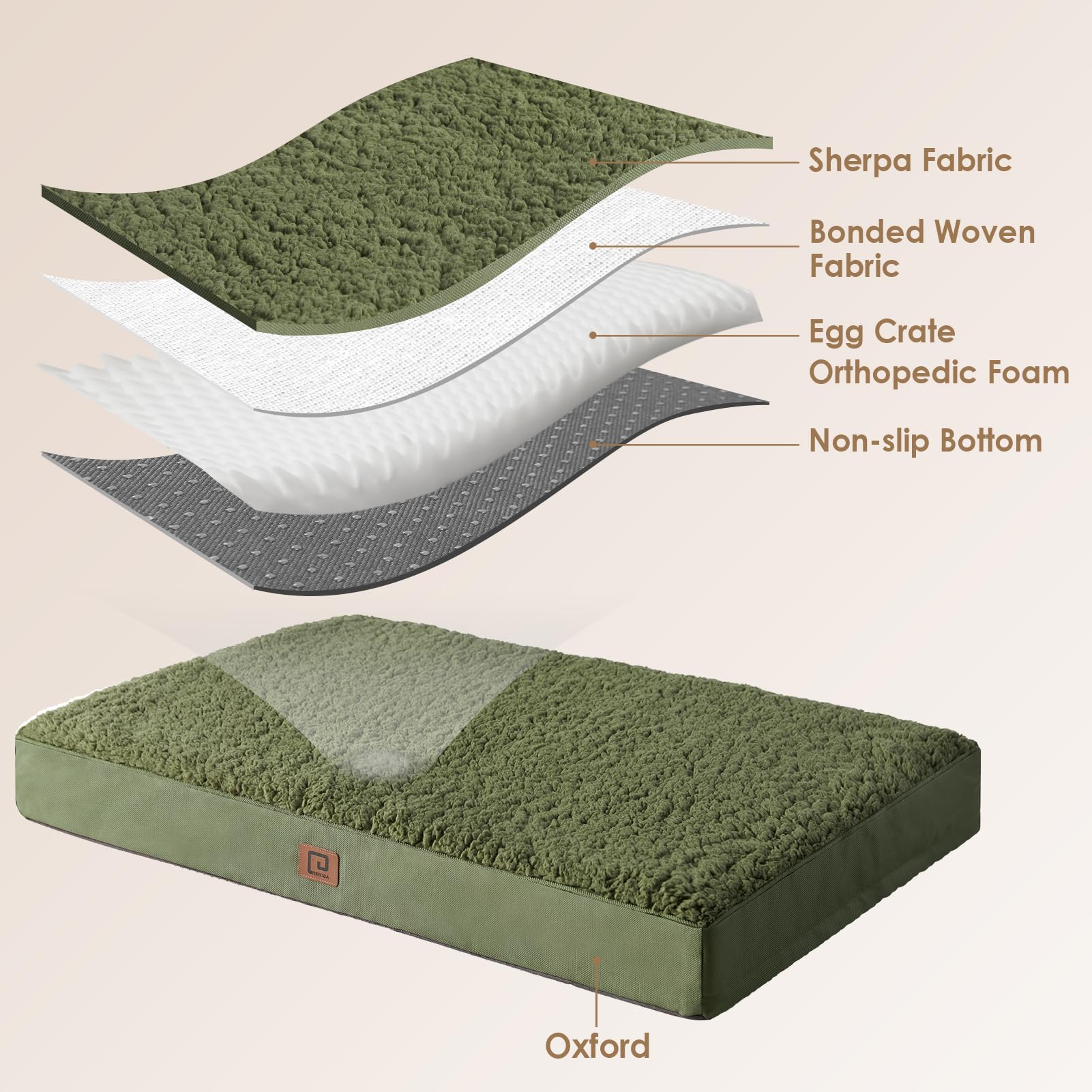 Eheyciga Orthopedic Foam Dog Bed, Medium, 30'L X 20'W X 3.5'Th, Dark Green