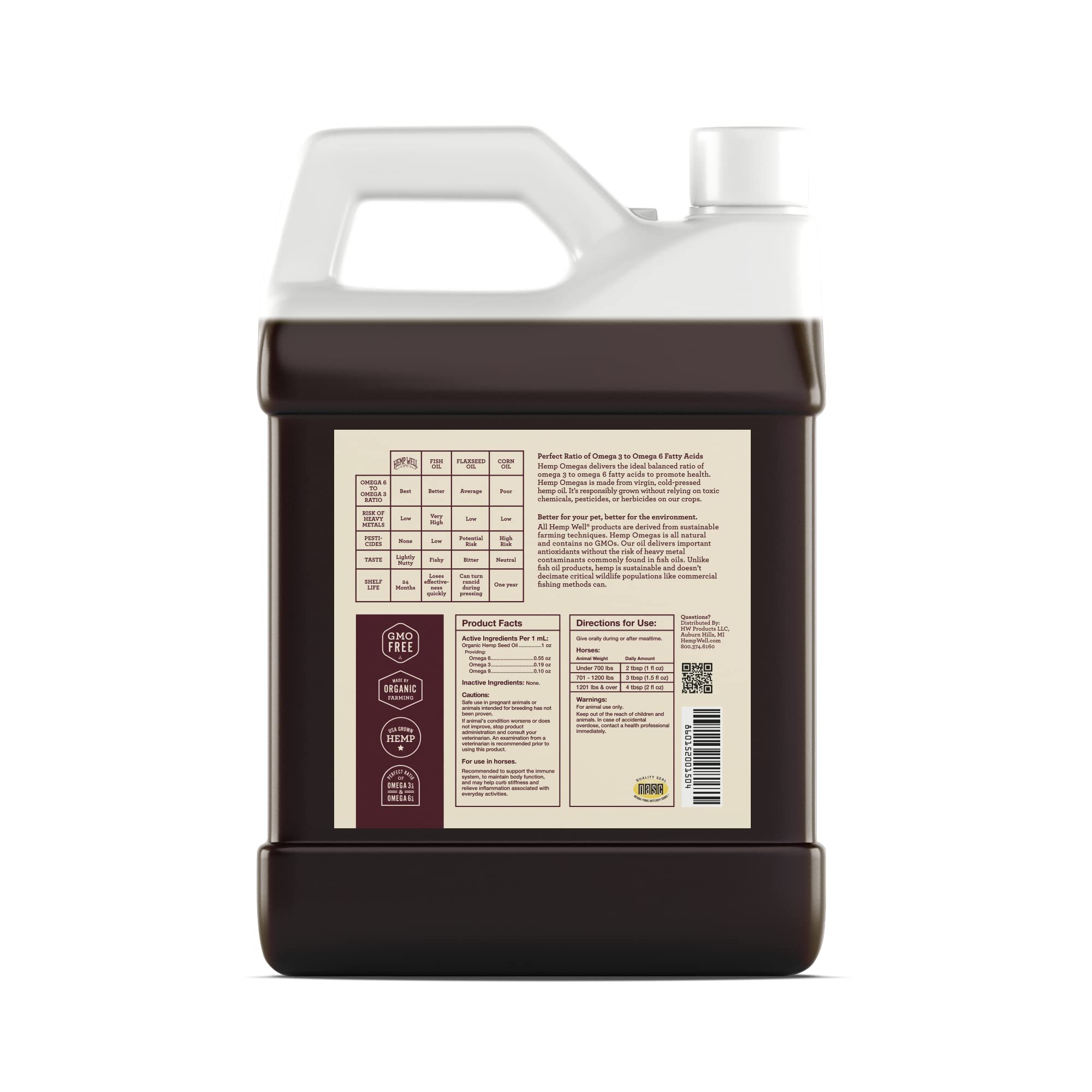 Hemp Well Thrive Oil for Horses, Everyday Supplement for Overall Health, Supports Hip, Joint, and Heart Health, Horse Joint Supp