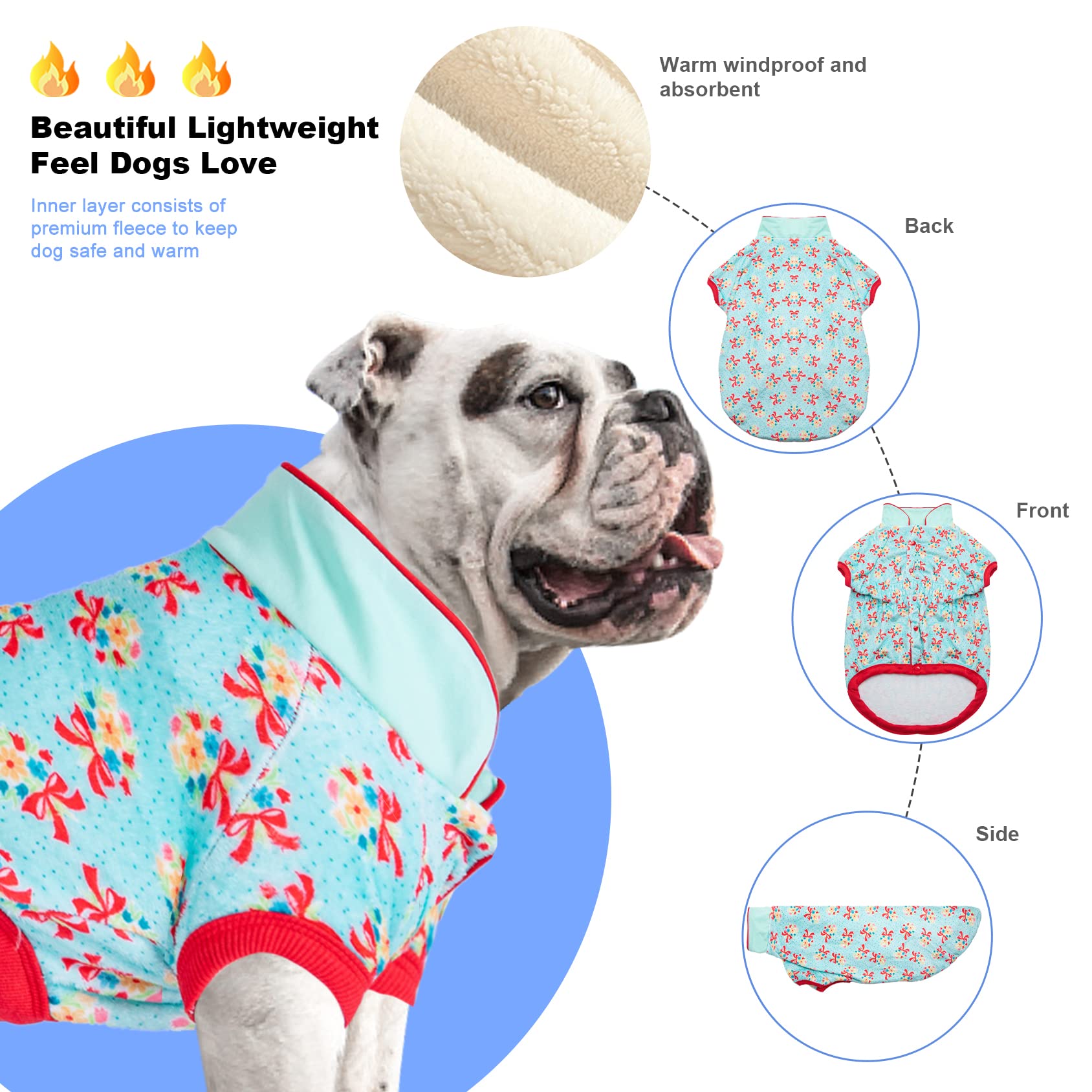Lovinpet Pugs Flannel Winter Coats, Vintage Songbird Prints Dog Clothes, Warm Small Dog Apparels, Xs