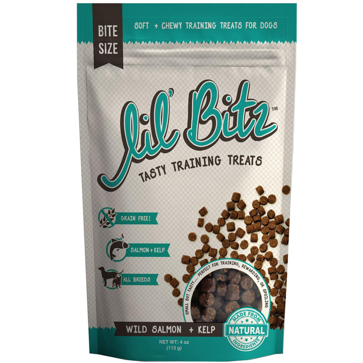 Lil' Bitz Training Treats For Dogs And Cats (1 Pack, All Dog Sizes - Wild Salmon + Kelp)