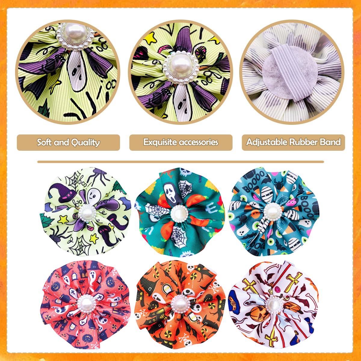 JpGdn 12pcs Halloween Dog Collar Flowers Bows Attachment Sliding for Medium Large XL Puppy Cats Rabbit Party Holiday Grooming Co