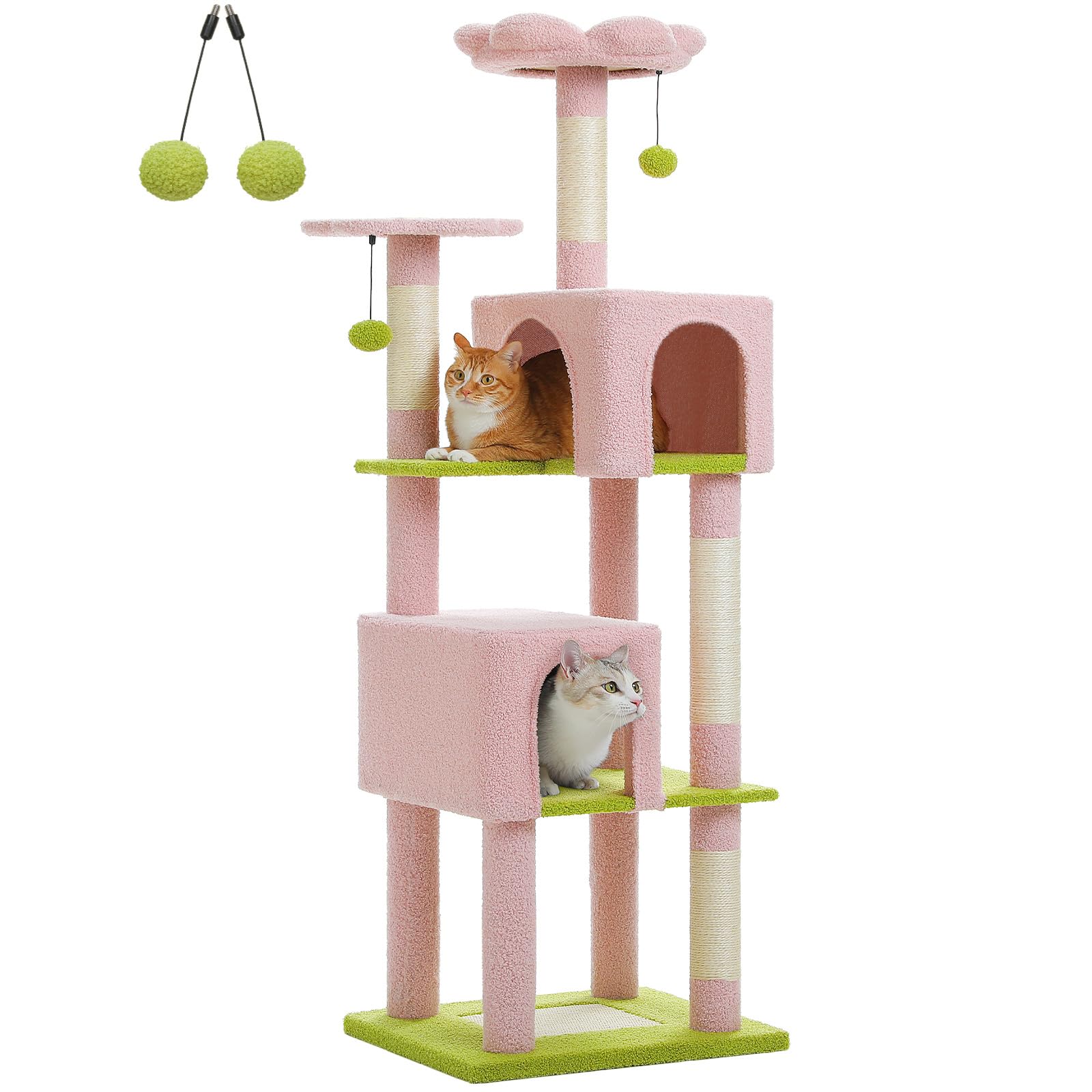 Uymi Flower Cat Tree For Indoor Cats, 62'' Multi-Level Cat Tower With 2 Spacious Condos, Scratching Pad, 4 Cat Scratching Posts,