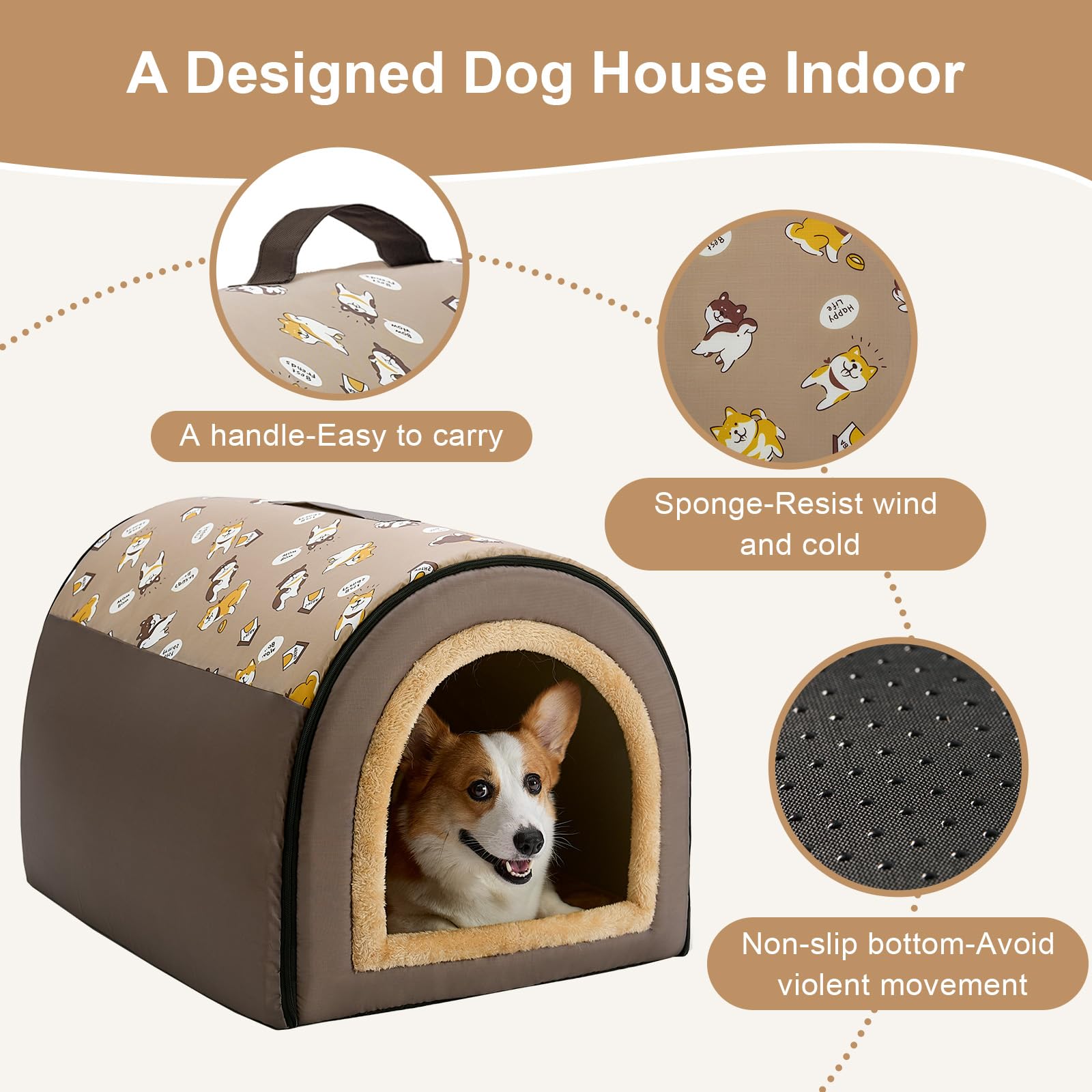 Jiupety 2 in 1 Dog House Indoor, Comfy Cave Bed Covered Dog Bed, Portable House for Large Dogs, 3XL(39   32   28 ), Up to 90 Lb,