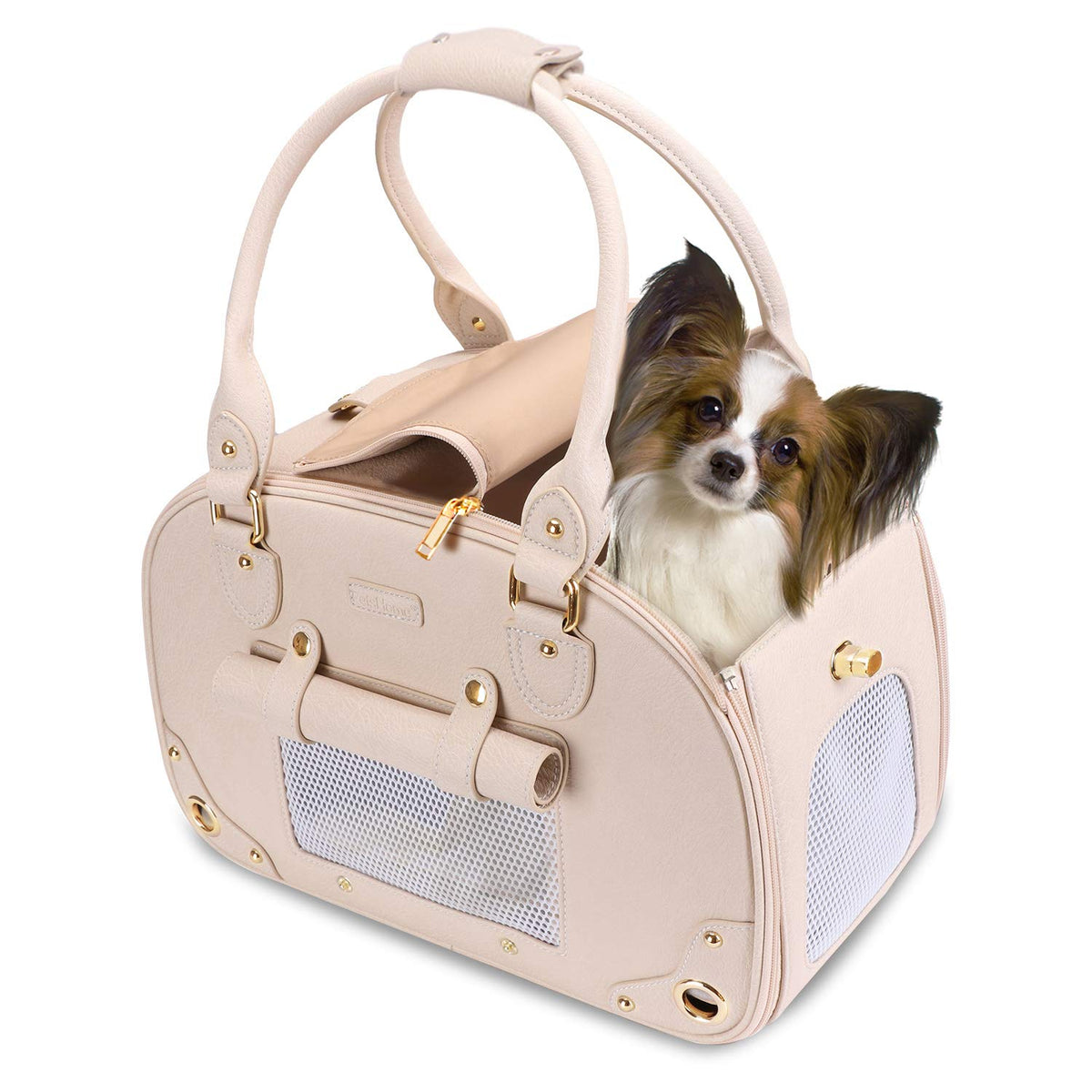 Petshome Dog Carrier Purse, Pet Carrier, Cat Carrier, Waterproof Premium Leather Pet Travel Portable Bag Carrier For Cat And Small Dog Home & Outdoor Medium Beige