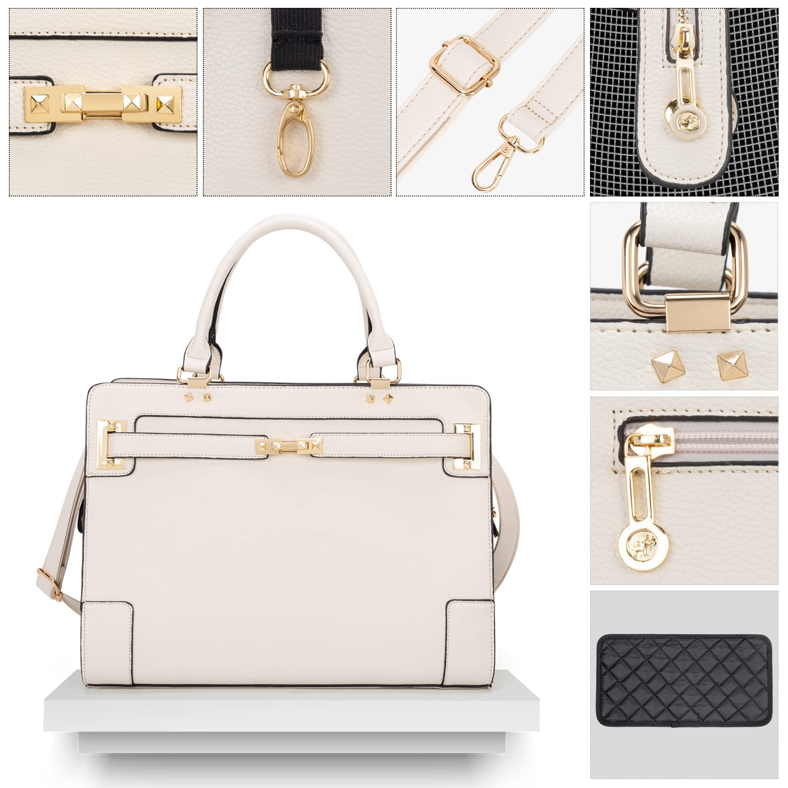 Fashion Pet Carrier Dog Cat Carrier Purse Soft-Sided Leather Handbag Pet Tote Bag For Small Dogs Puppy And Cats Tsa Airline Approved (Beige)