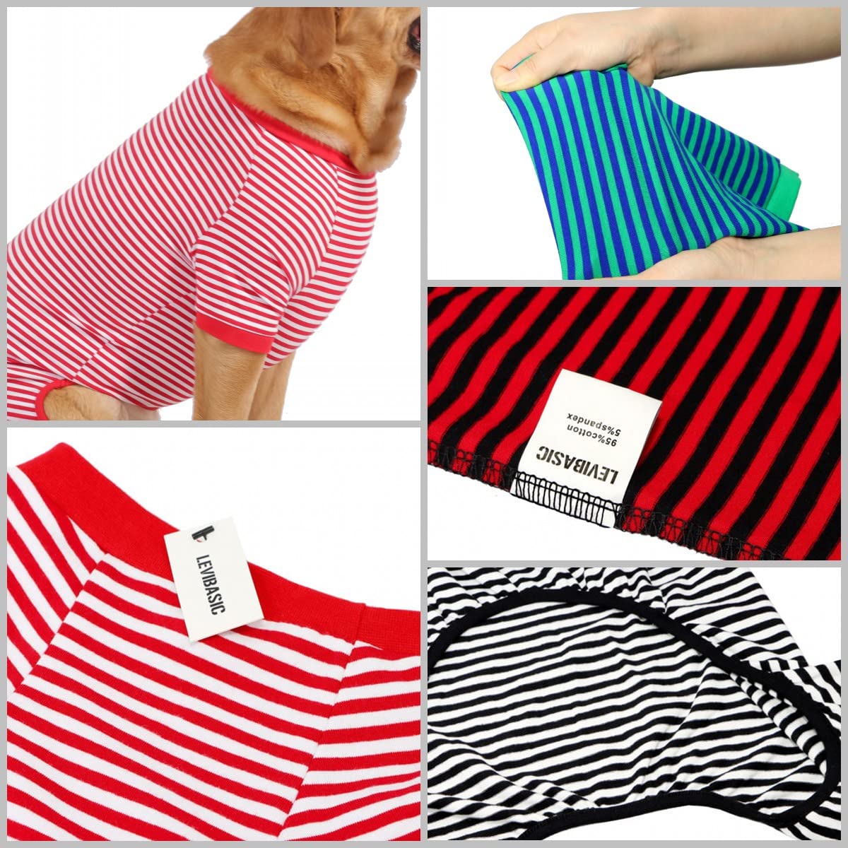 Dog Pajamas Cotton Striped Pup Jumpsuit, Breathable 4 Legs Basic Pjs Shirts For Puppy And Cat, Super Soft Stretchable Dog Jammie