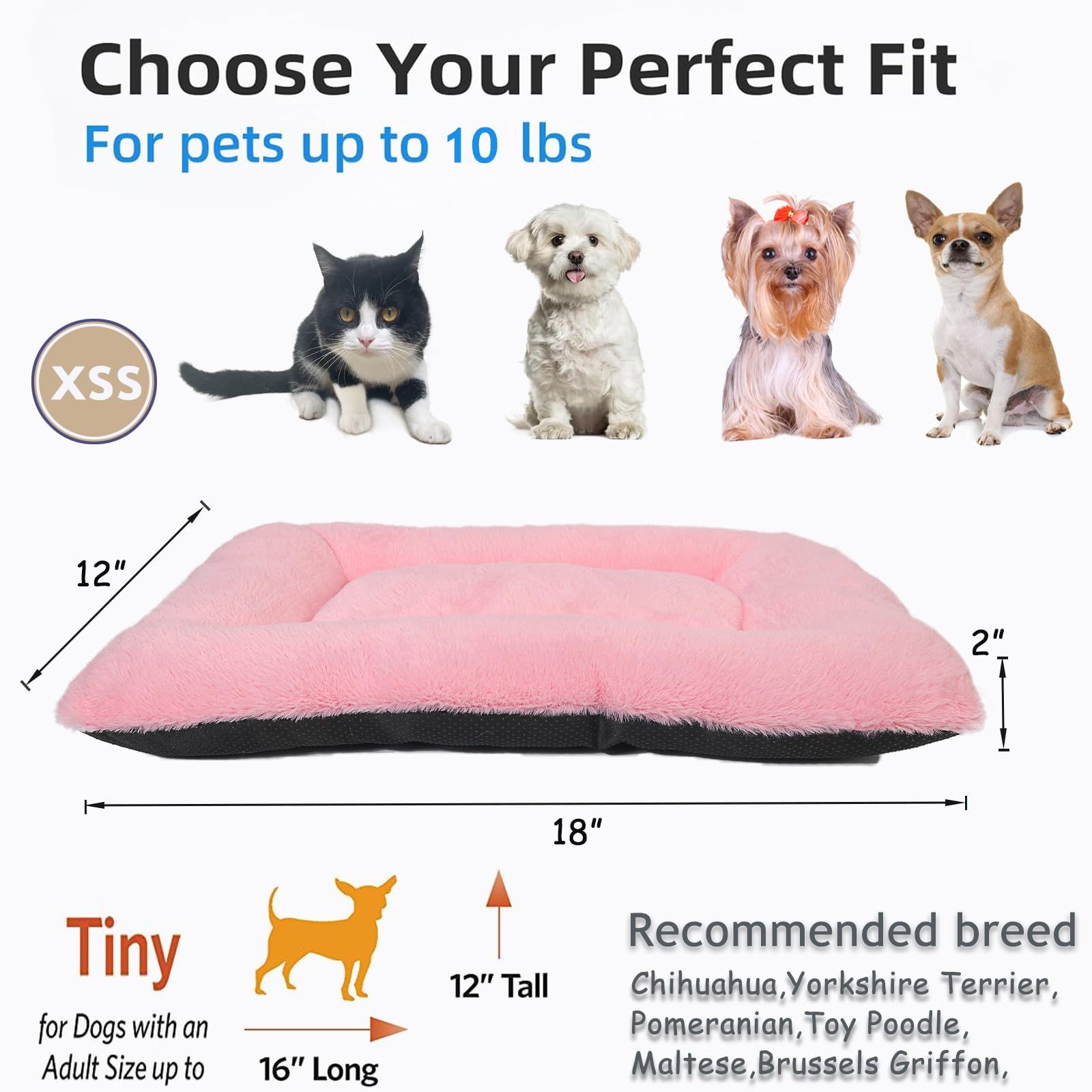 Dog Crate Bed Washable Dog Beds For Xx-Small Dogs Deluxe Thick Faux Fur Fluffy Comfy Kennel Pad Anti-Slip Pet Sleeping Mat,Indoo