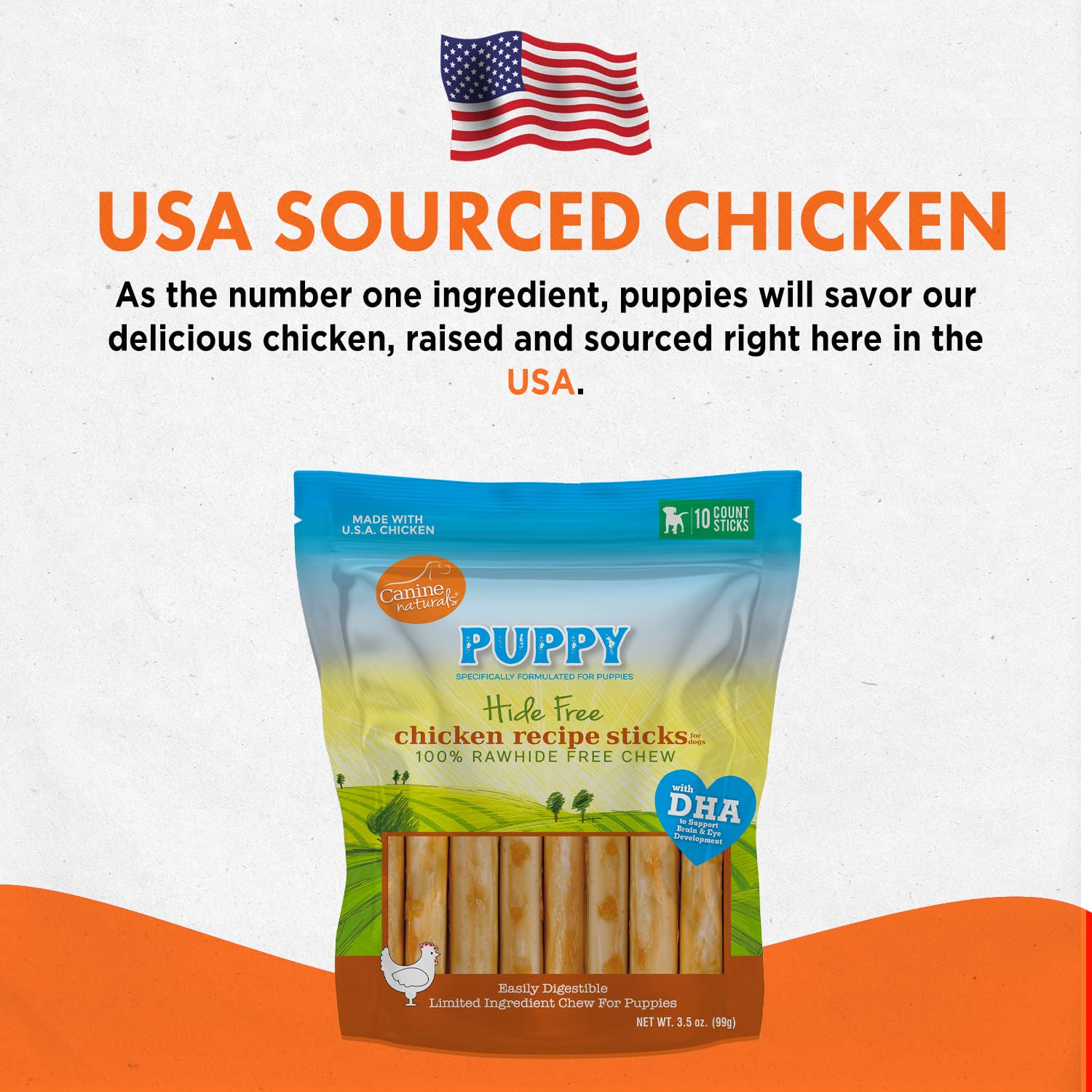 Canine Naturals Puppy Chicken and Rice Chew - Rawhide Free Puppy Treats - Made with USA Chicken - All-Natural & Easily Digestibl
