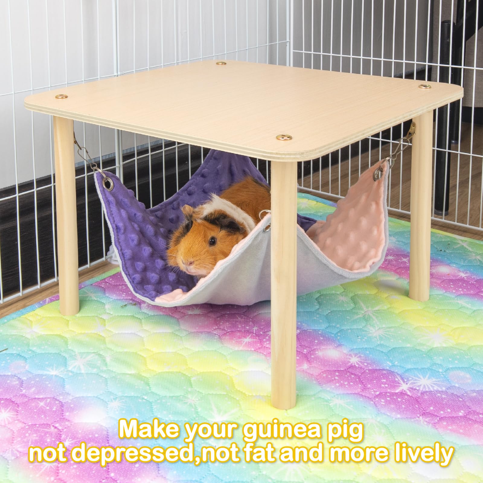 Besnew Enlarged Guinea Pig Hammock With Wooden Stand,Small Animal Hanging Bed Large Platform For Guinea Pigs Bunny Ferret Hamste
