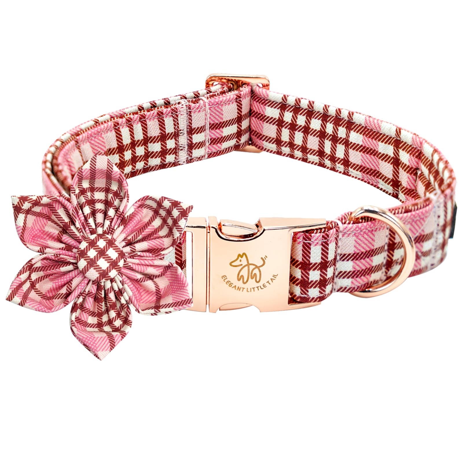 Elegant Little Tail Dog Collar- Cute Pink Dog Collar With Flower For Medium Dogs, Female Adjustable Cotton Summer Pet Flower Pup