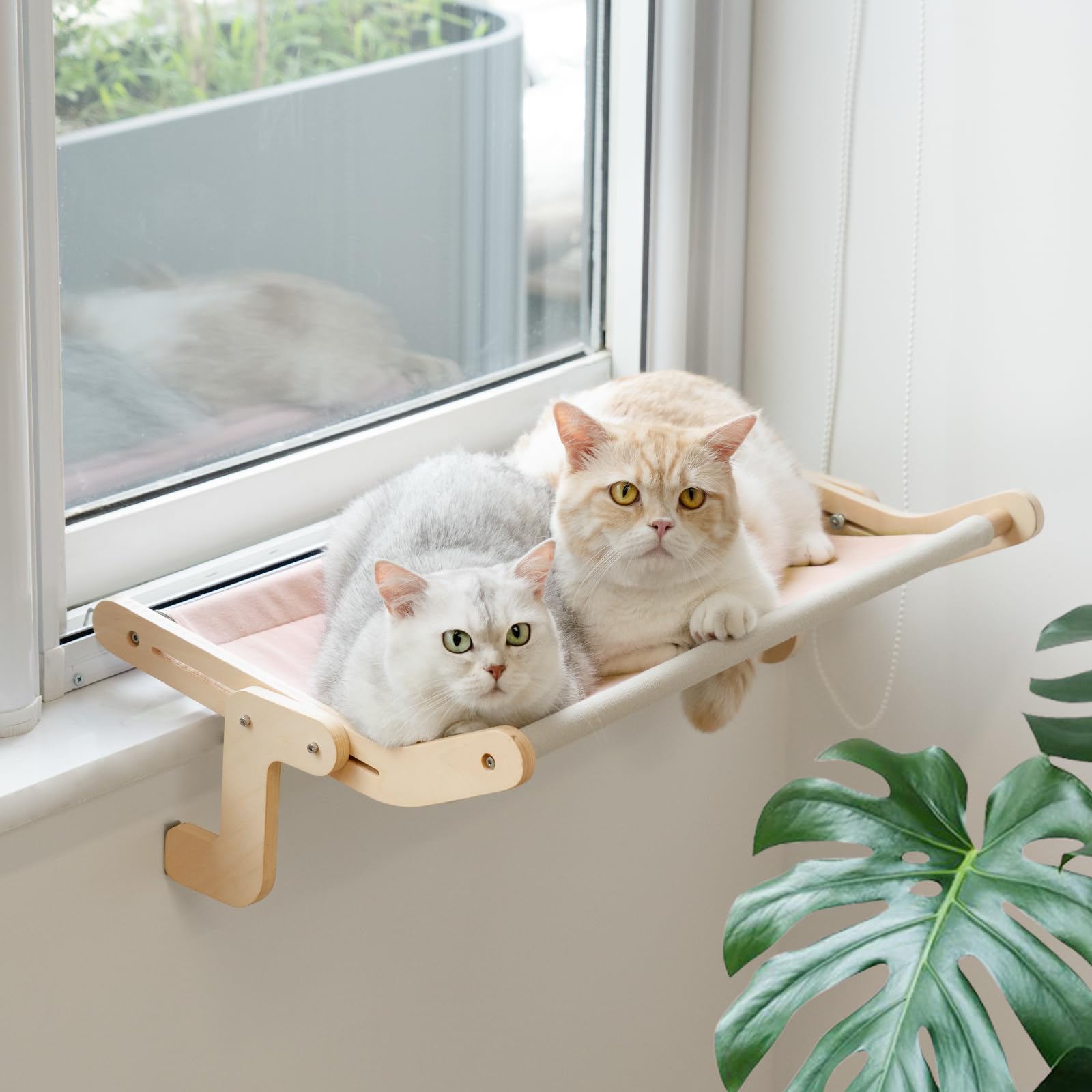 Mewoofun Cat Window Perch Lounge Mount Hammock Window Seat Bed Shelves For Indoor Cats No Drilling No Suction Cup (Blue/Grey)