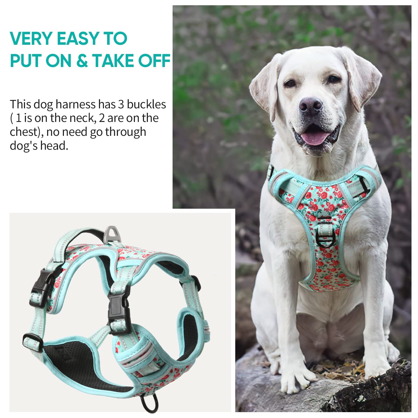 Timos Dog Harness, No-Pull Pet Harness With 2 Leash Clips, 3 Snap Buckles Adjustable Soft Padded Dog Vest, Reflective No-Choke Pet Oxford Vest With Easy Control Handle For Small Medium Large Dogs