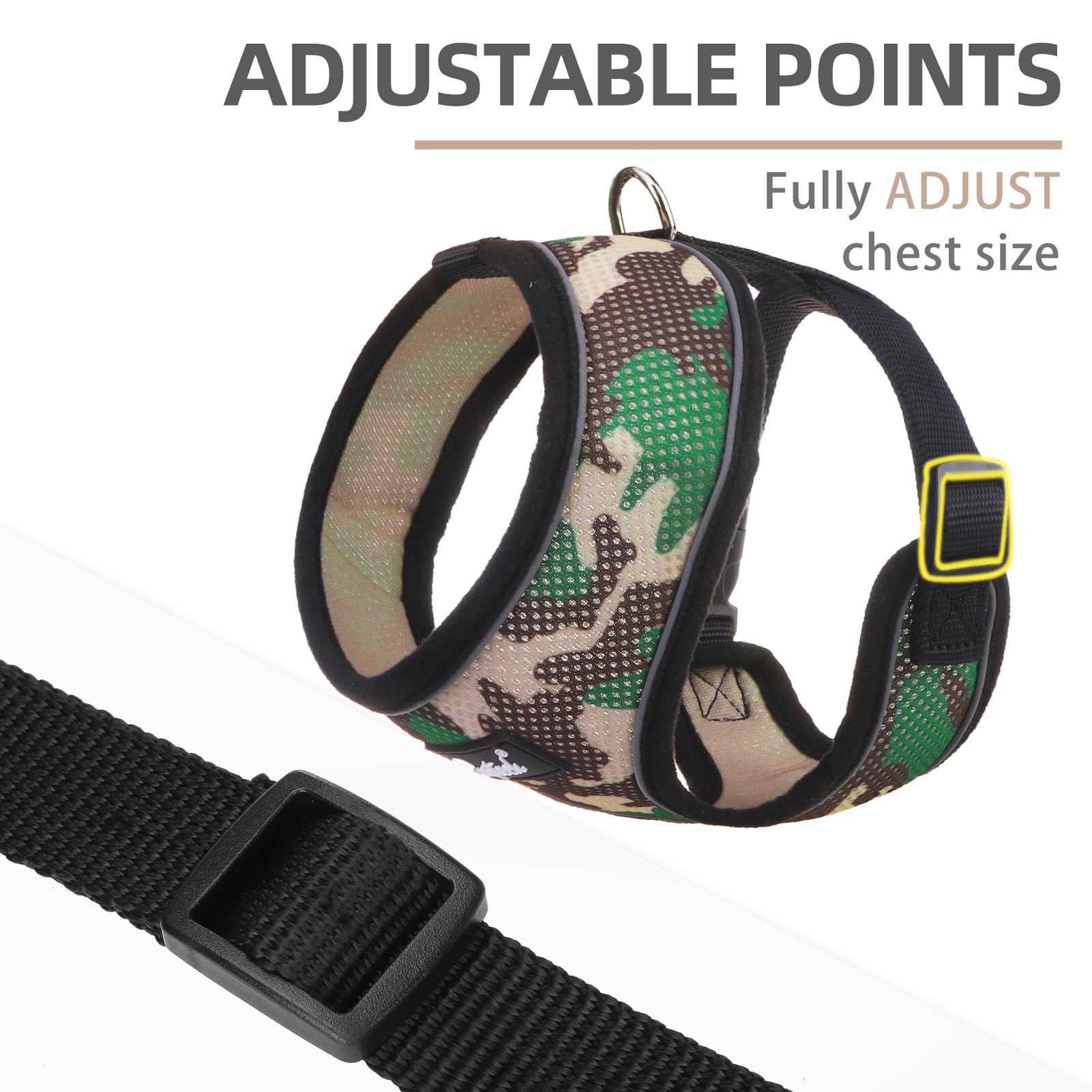 Pupteck Soft Mesh Dog Harness And Leash Set Pet Puppy Cat Comfort Padded Vest No Pull Harnesses, Camouflage, M