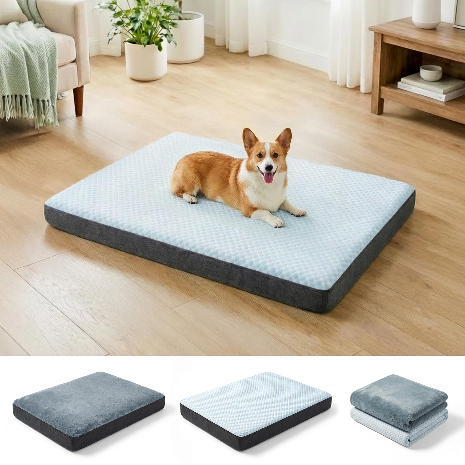 Wagora Dog Bed for Crate, Extra Large Cooling Mat for Dogs,Waterproof Dog Bed with Dual Surface Removable Washable Covers, 36 x 